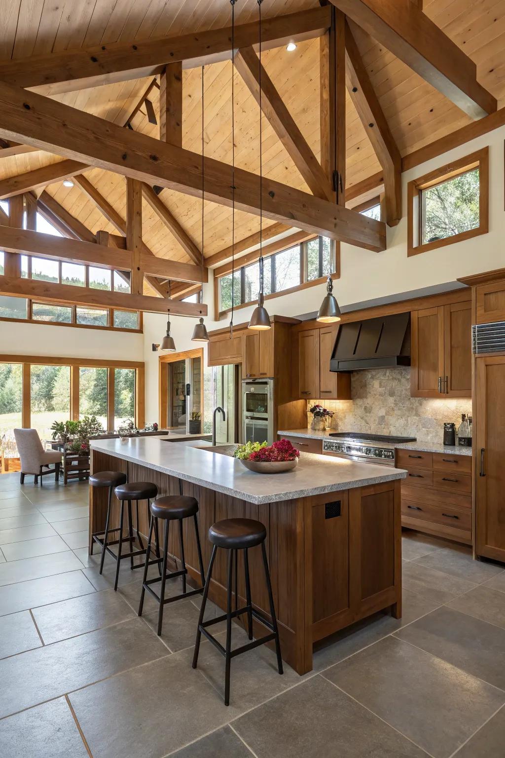 High ceilings amplify the kitchen's feeling of openness.
