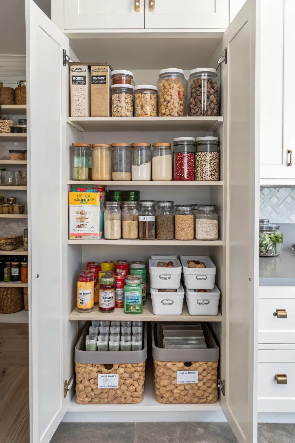 Customizable storage solutions are achieved through adjustable shelves.