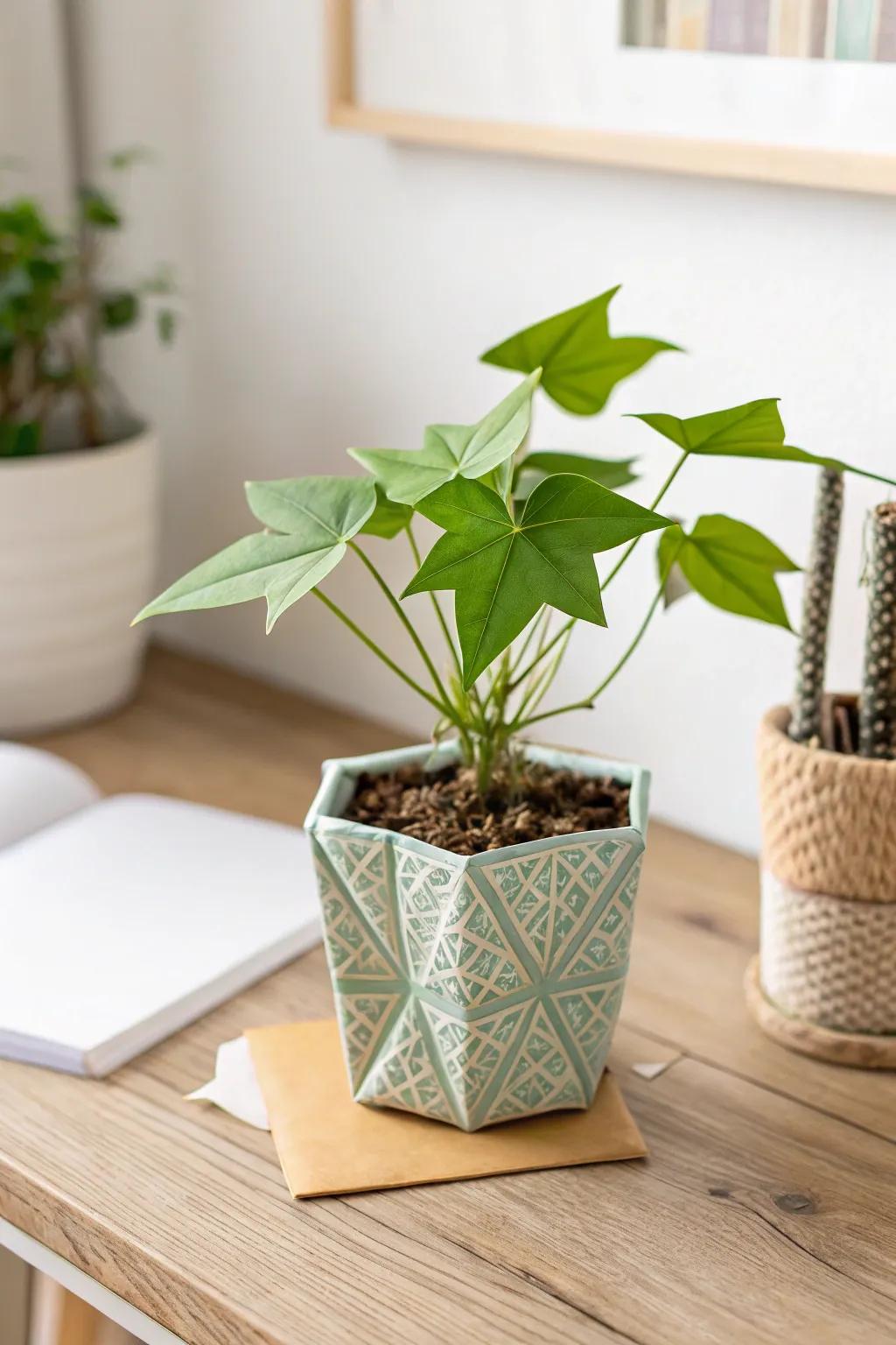 Elevate your workspace with a hint of crafted sophistication: Miniature Origami Botanical Display.