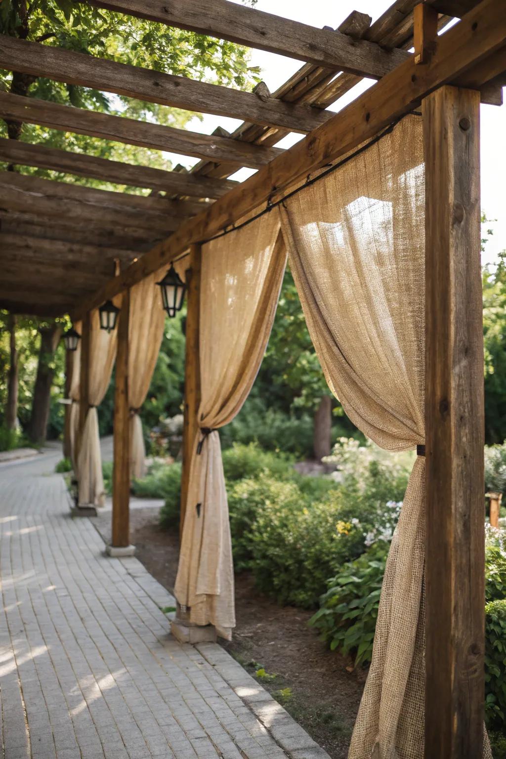 A rustic canopy fashioned from natural materials inspires relaxation.