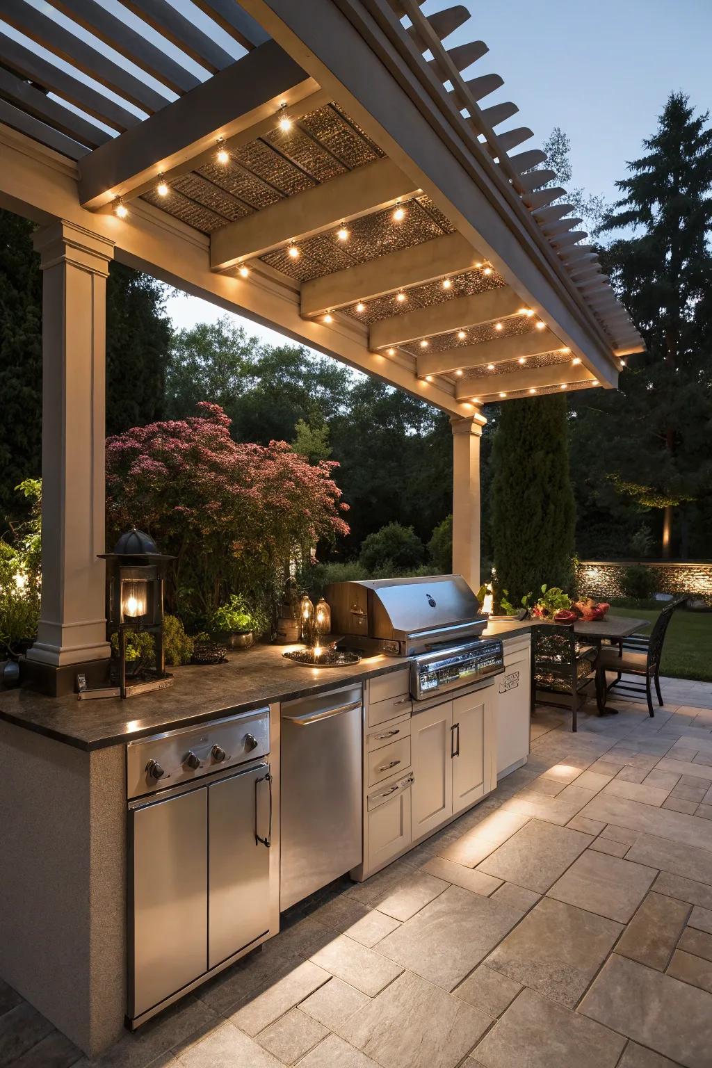 Integrated illumination in trellises offers a harmonious and chic visual.