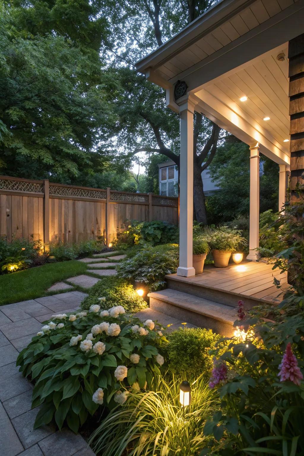 Integrate veranda illumination with the natural world for a cohesive design.