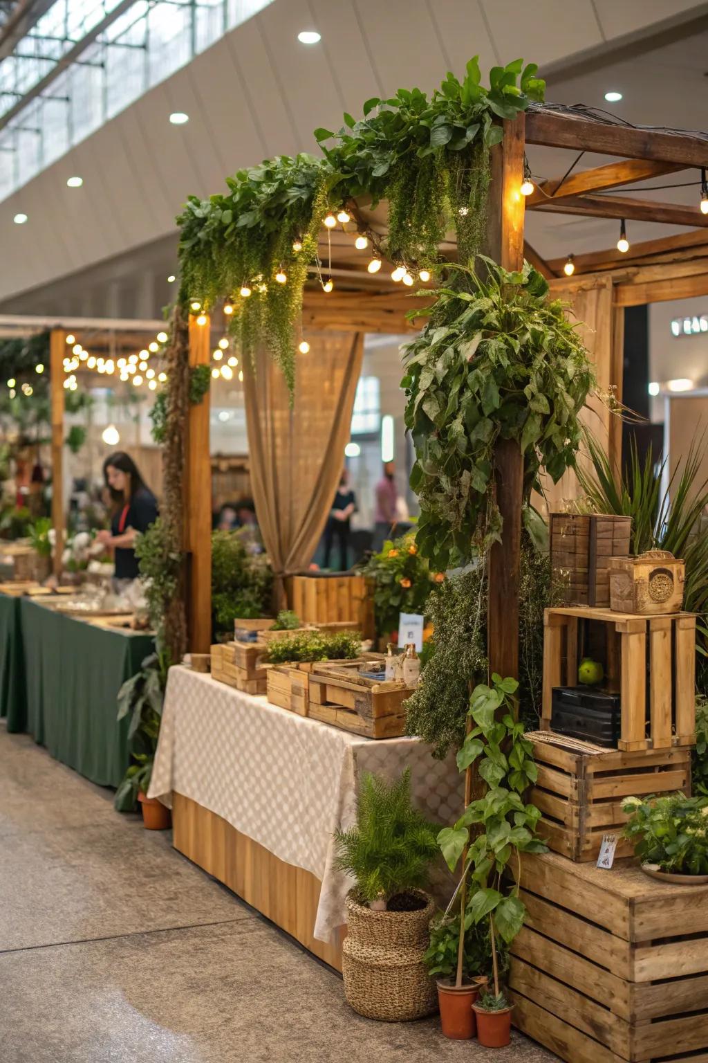 Natural accents bring warmth and serenity to your booth.