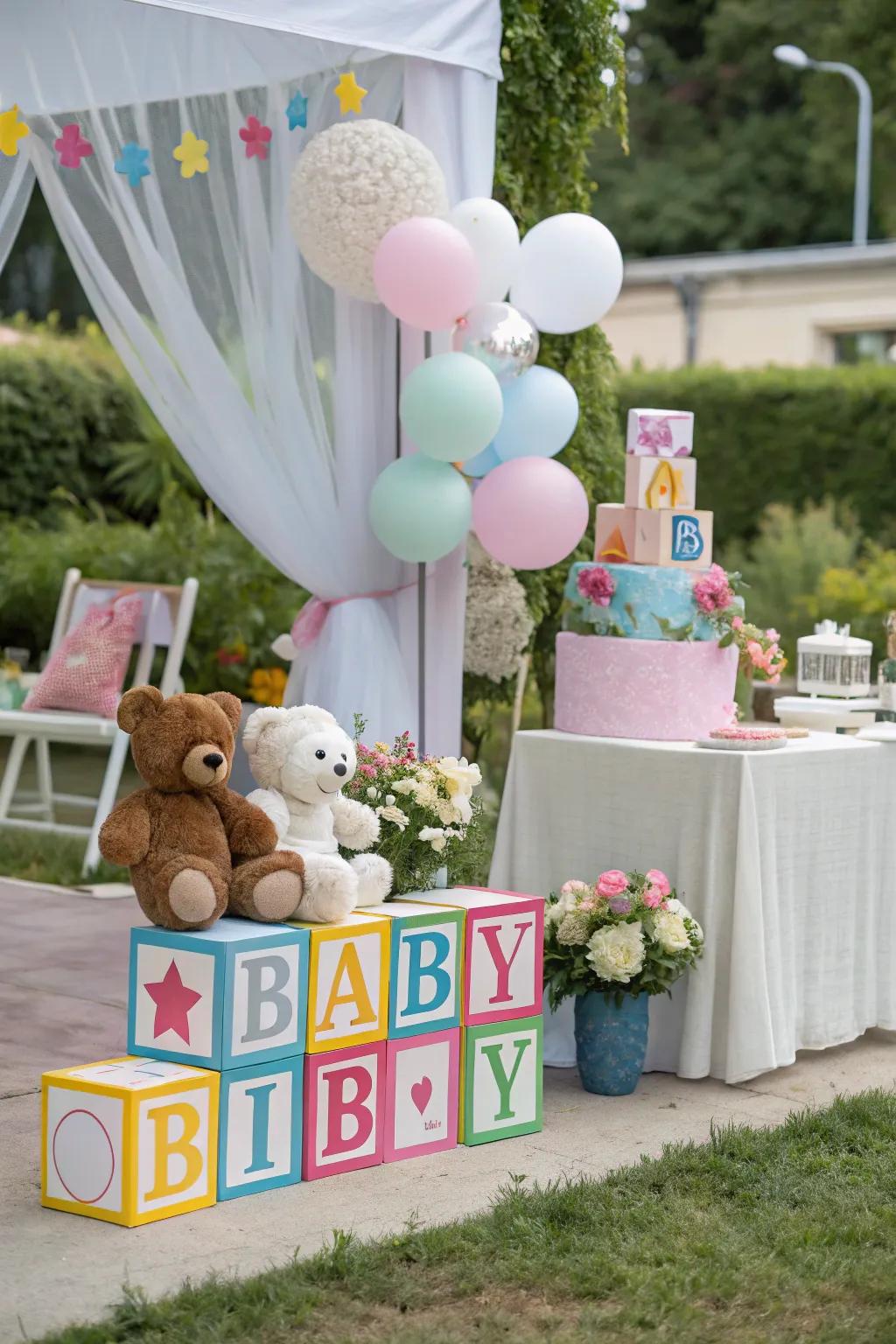 Adorable infant-themed adornments infuse charm into the outdoor configuration.