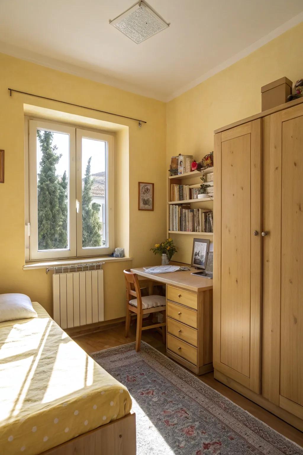 Gold shades bring warmth and gaiety to small spaces.