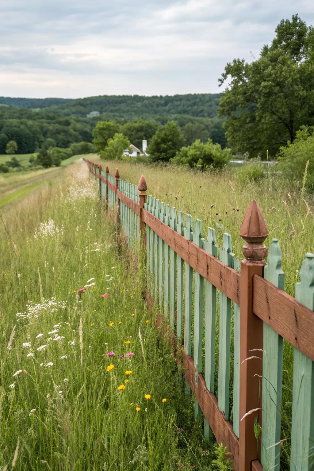 A picket fence in natural synchronization with its soil-like environment.