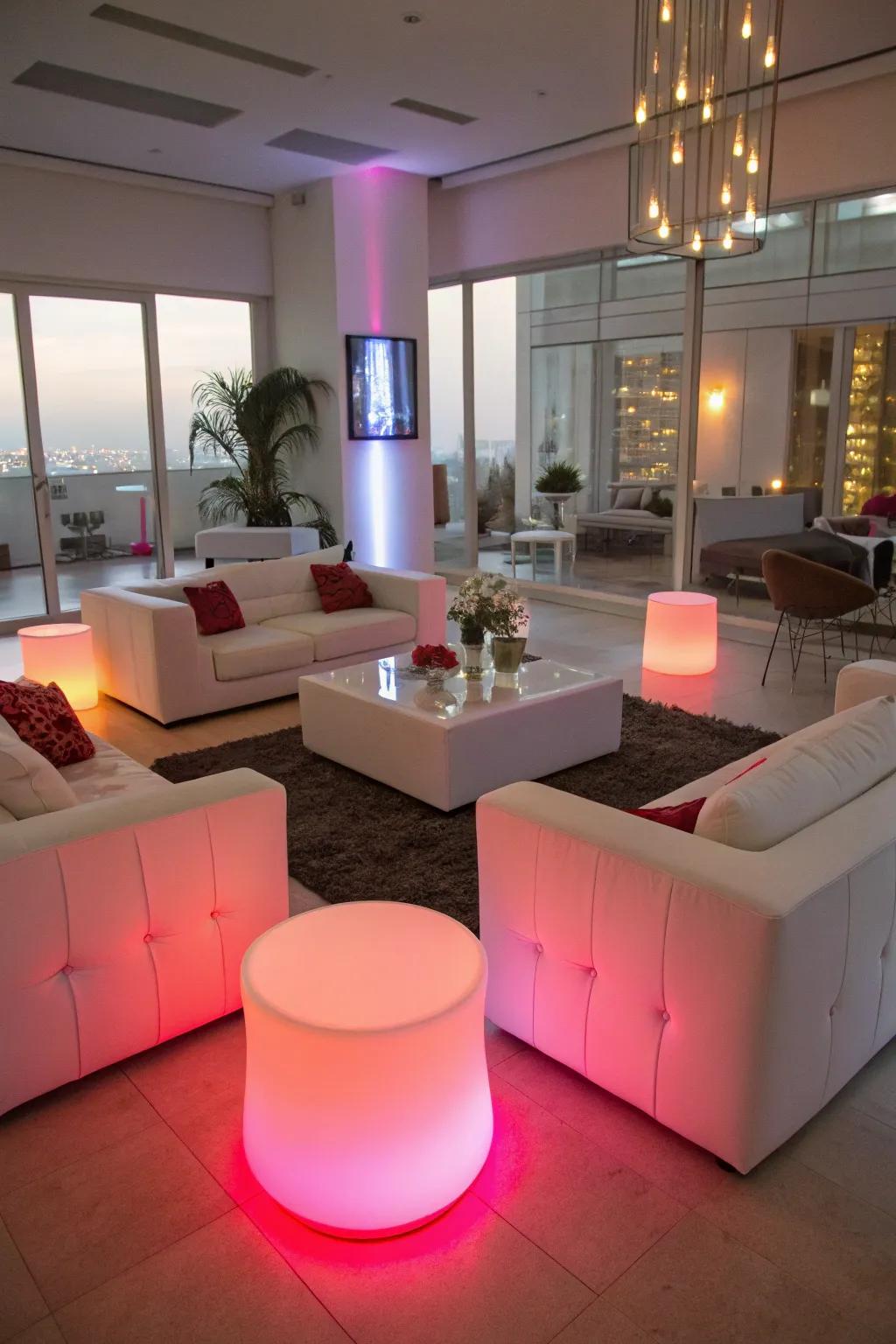 Add a modern twist with illuminated furniture.
