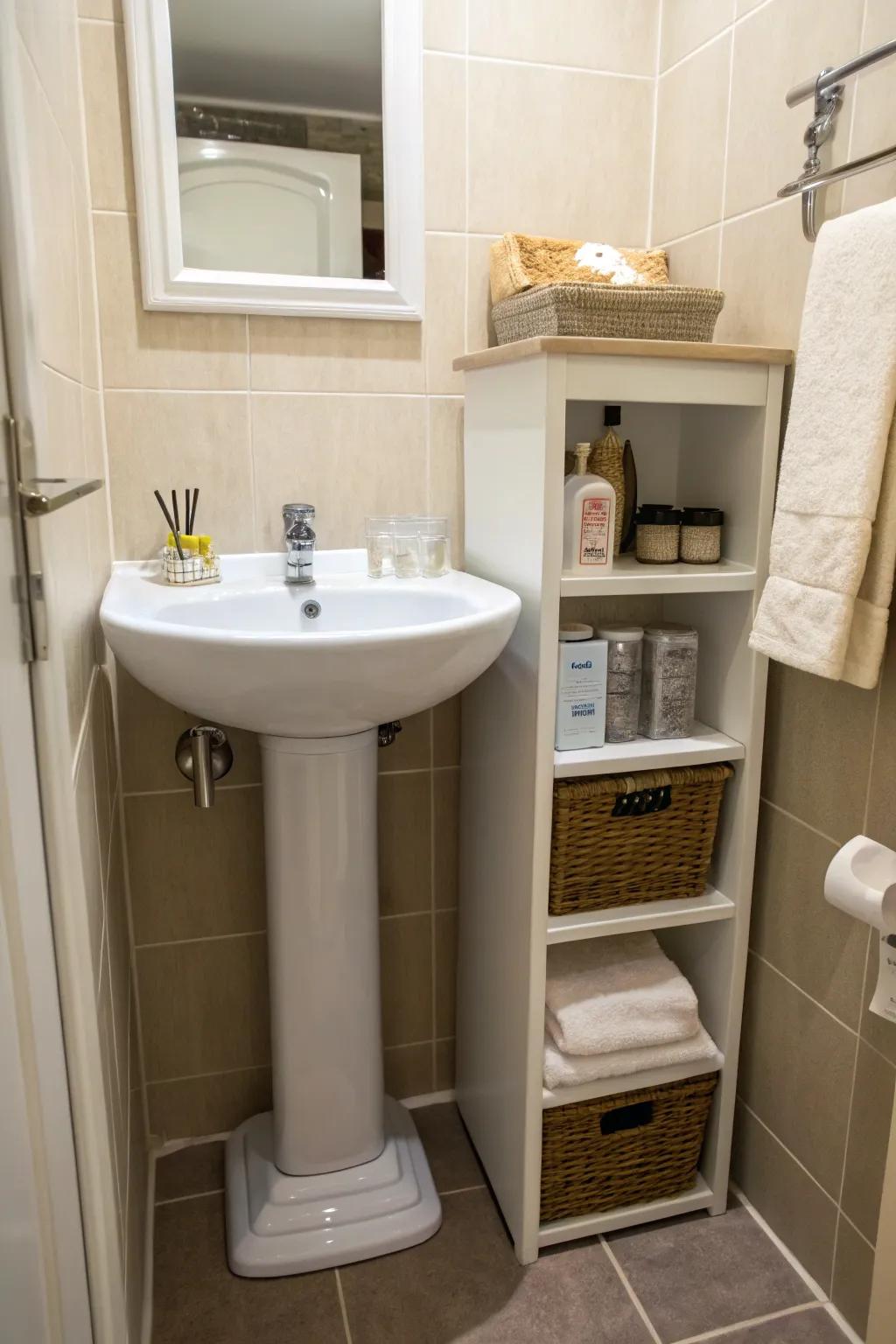 Slim storage units optimize space efficiently.