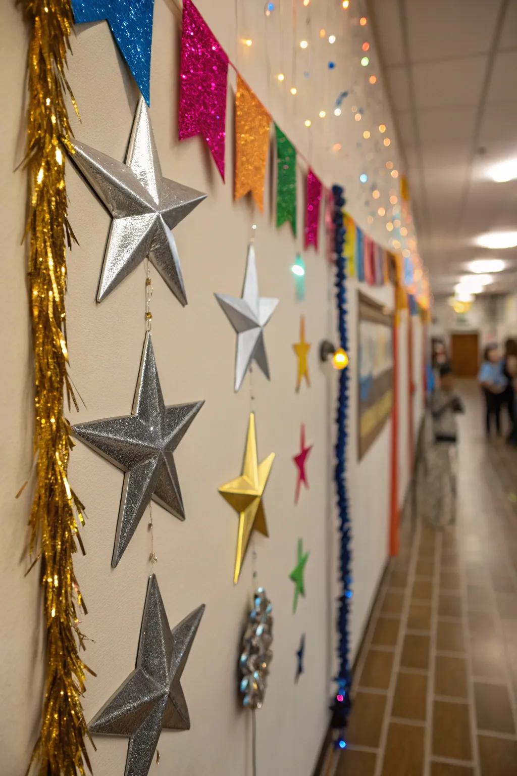 A partition lavishly embellished with polished astral adornments, appending a glamorous and festive element.