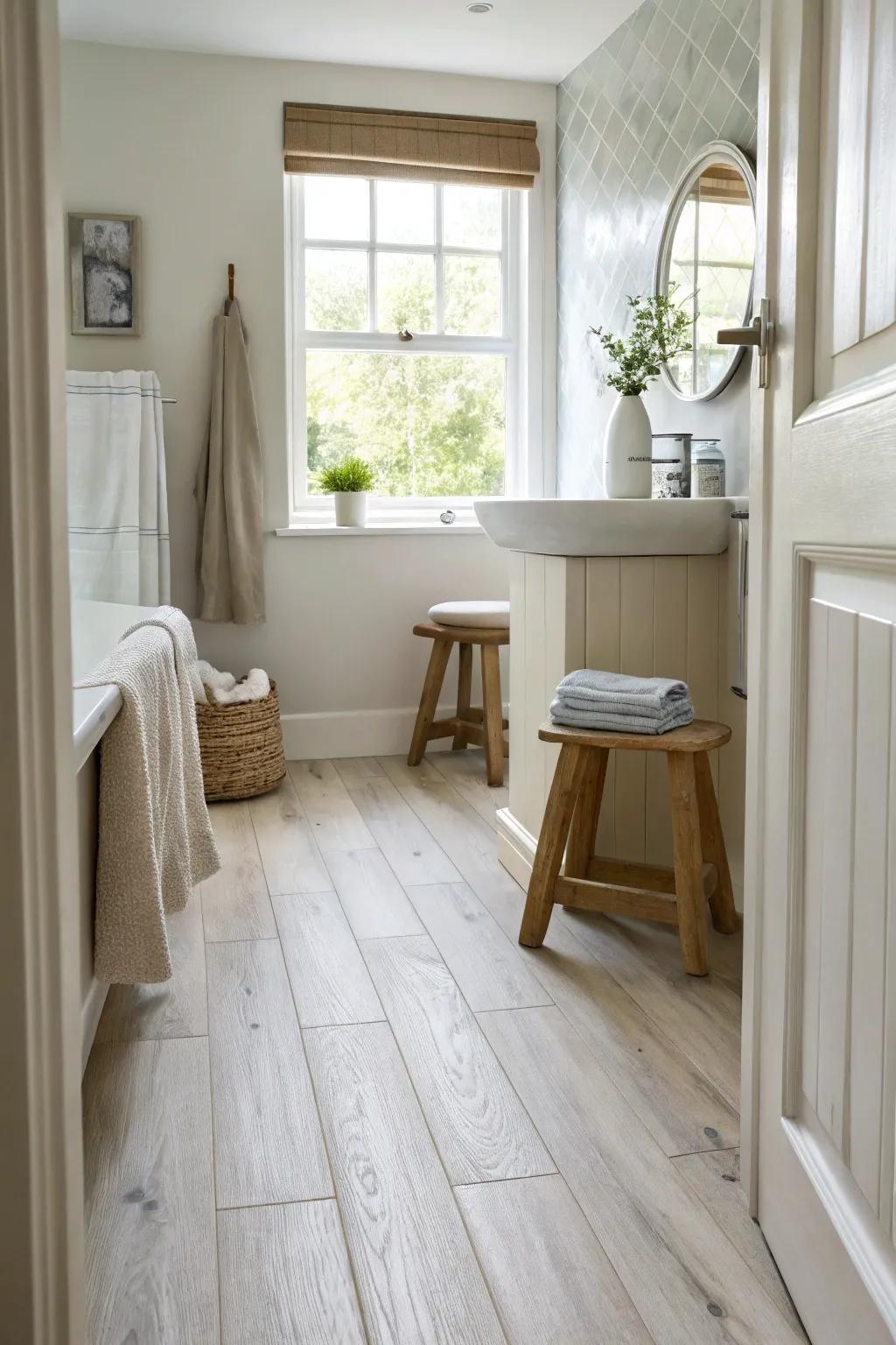 Make your compact bathroom feel expansive with light tones and natural light. 🌞 #InteriorInspo #BathroomGoals