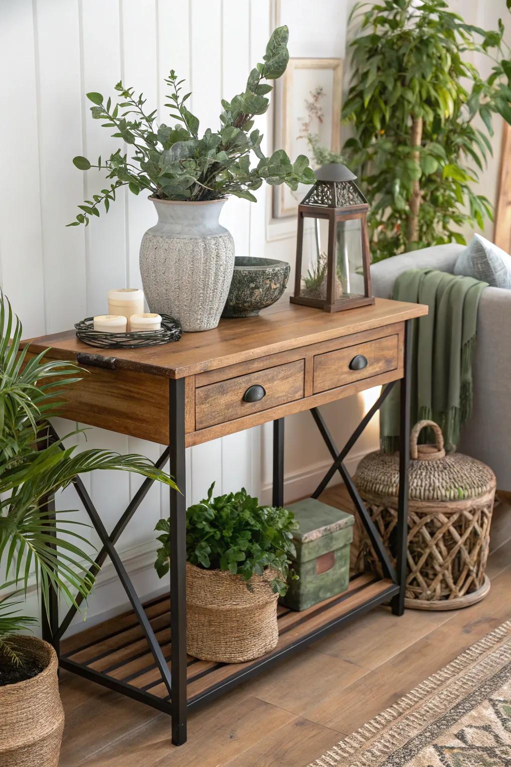 Create visual appeal with mixed material exhibits.