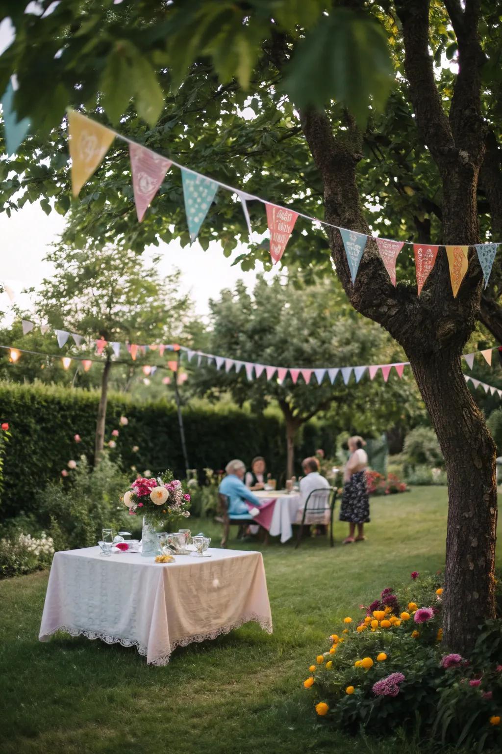 Create classic bunting with colorful tablecloths.