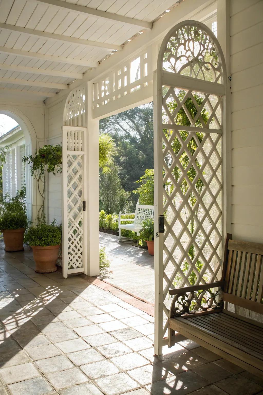 Intricate screen doors offer sophistication and brightness to porches.