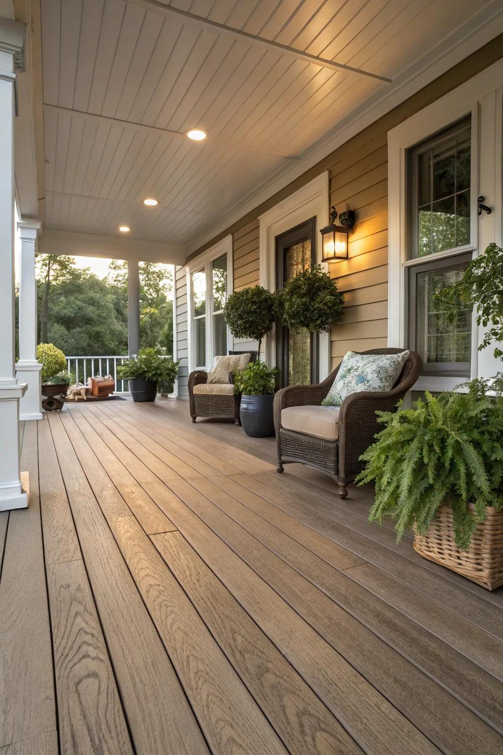 Adaptable flooring selections transform the porch's atmosphere.