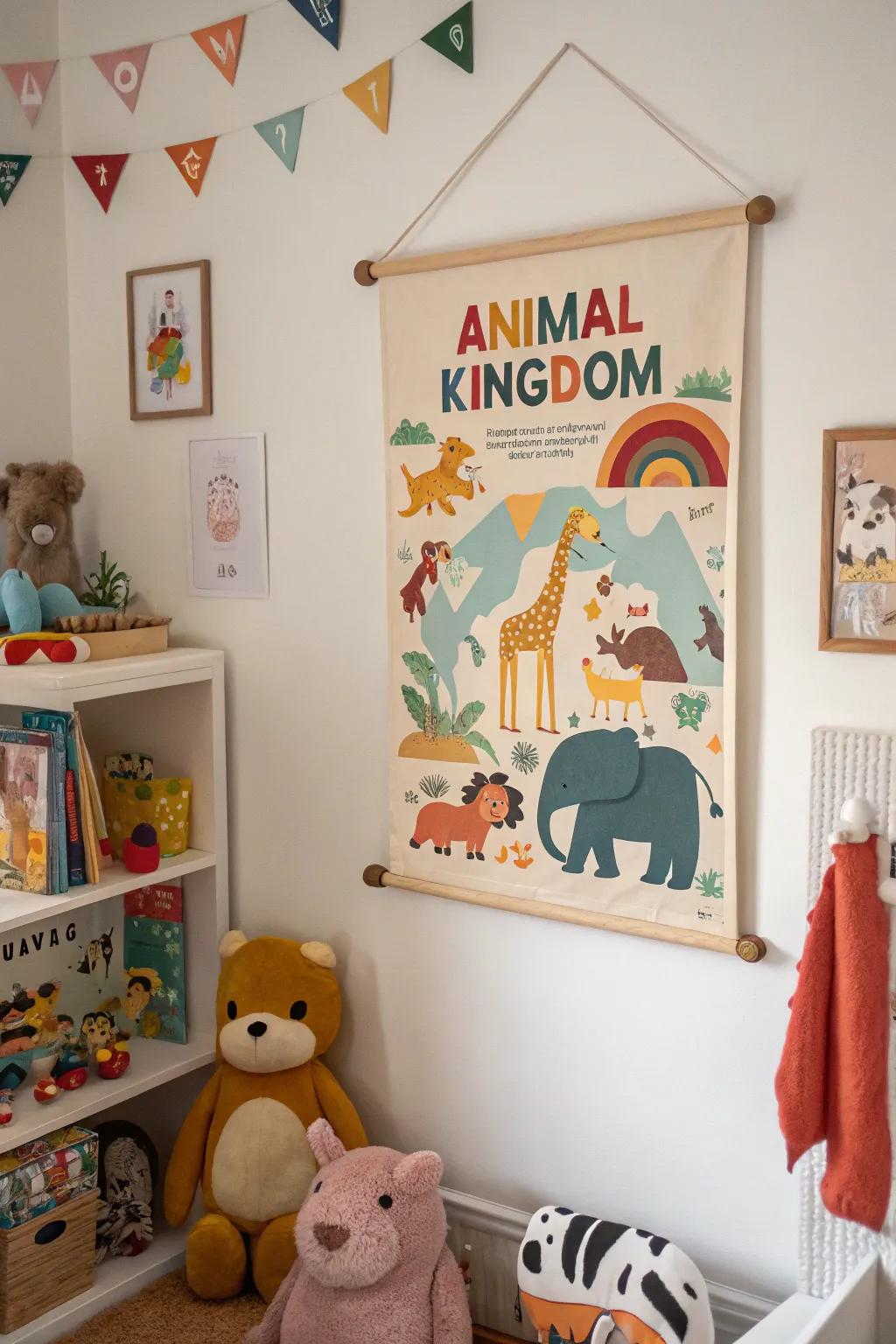 A wildlife imagery art print introduces the wild into a child's environment.
