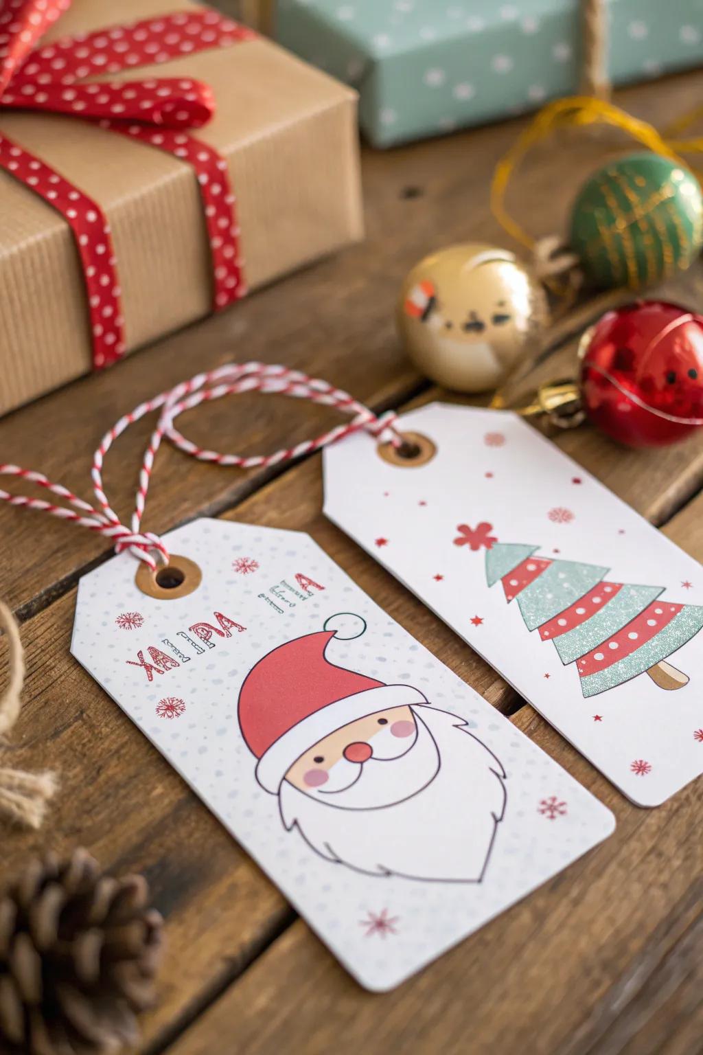 Charming holiday present markers prepared for gifting.