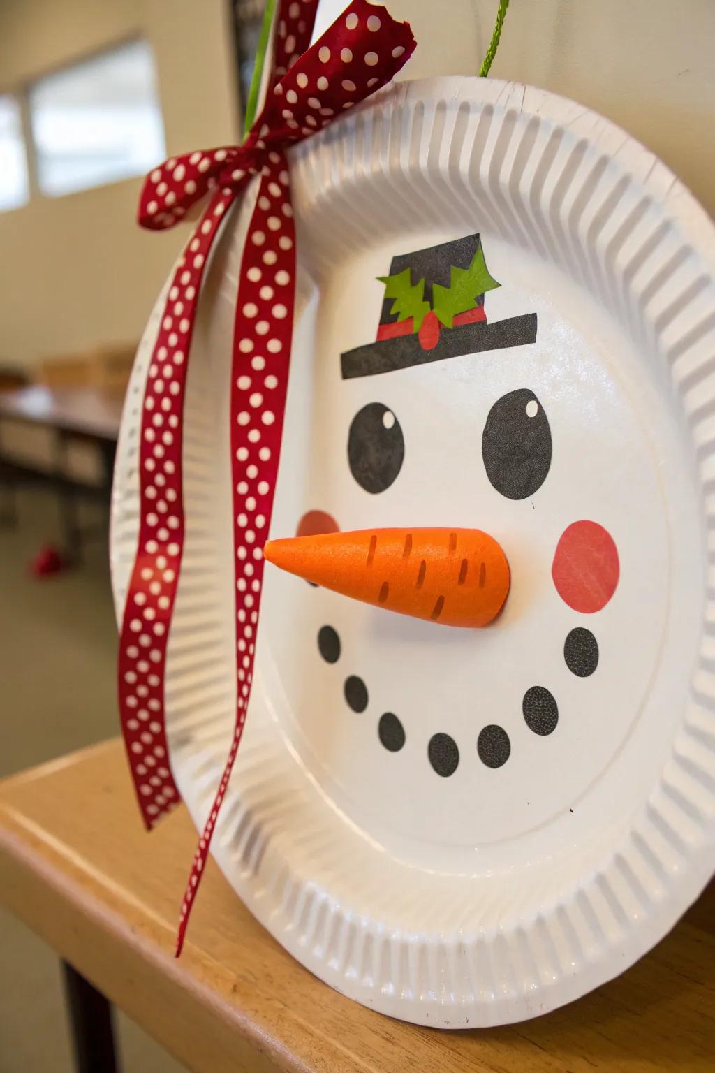 A whimsical flat paper snow person decoration, ideal for evoking smiles from everyone.