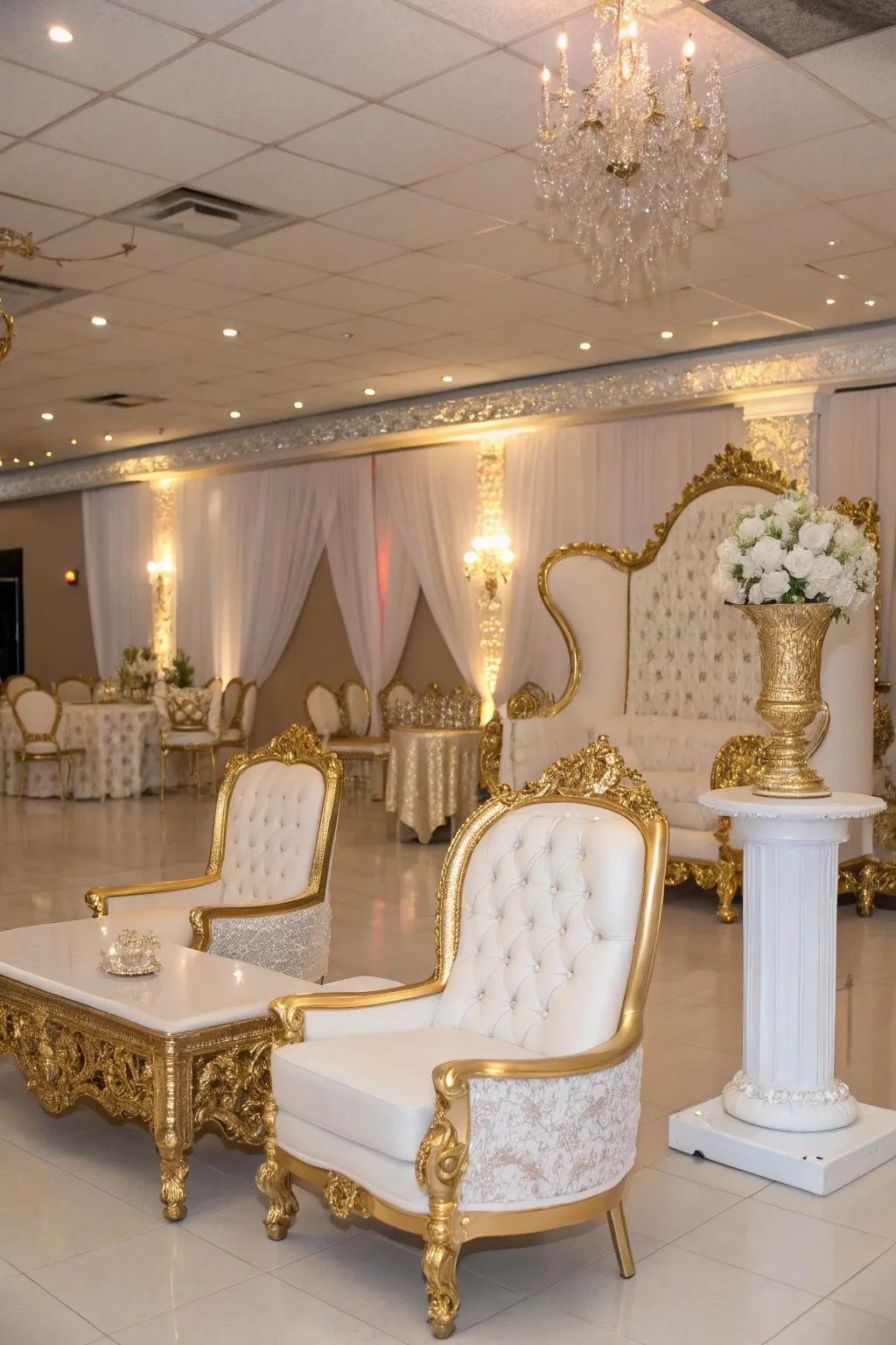 Sophisticated furniture adds a majestic touch to the venue.