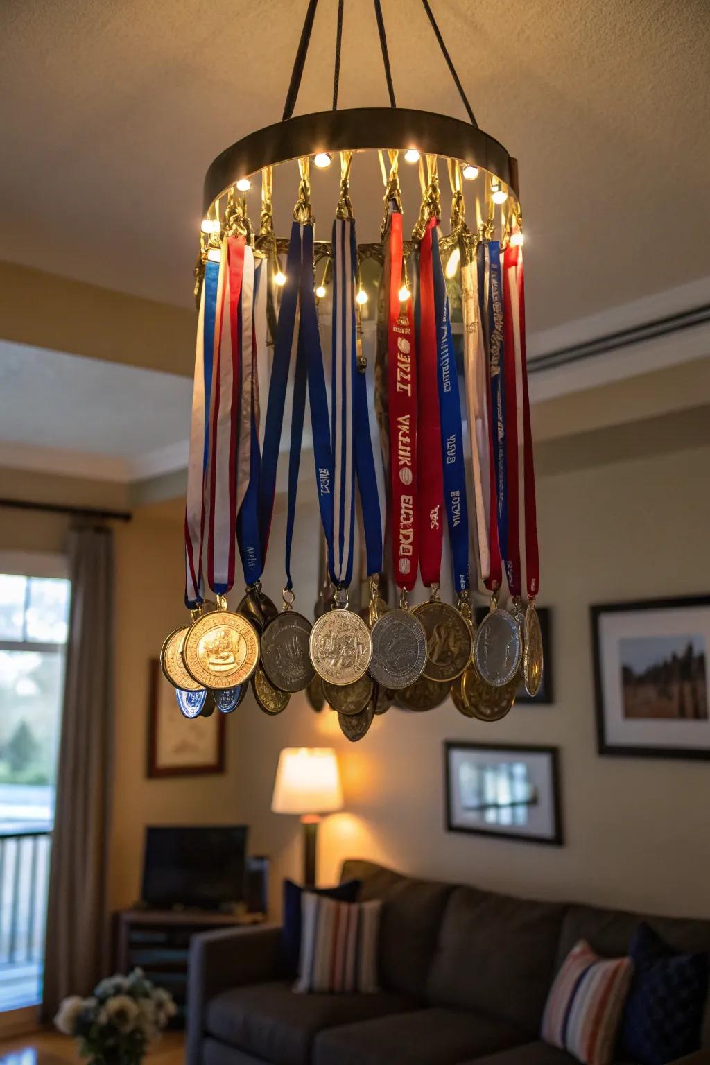 A chandelier of medals crafts a dazzling and singular focal point.