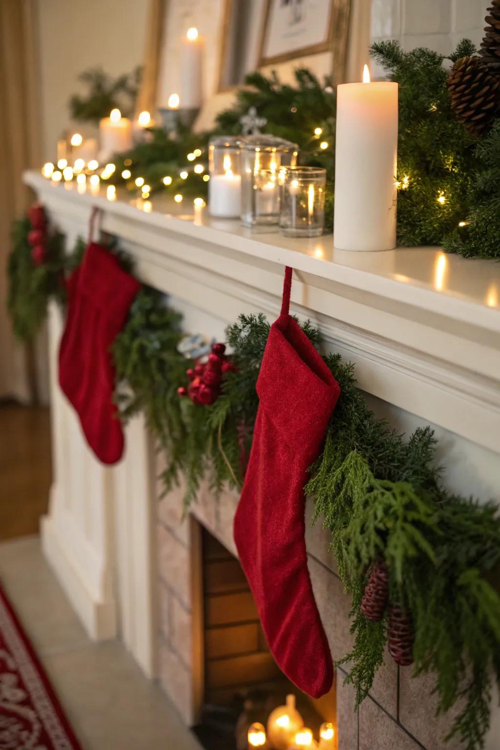 An endearing mantel embellished with ruby highlights.