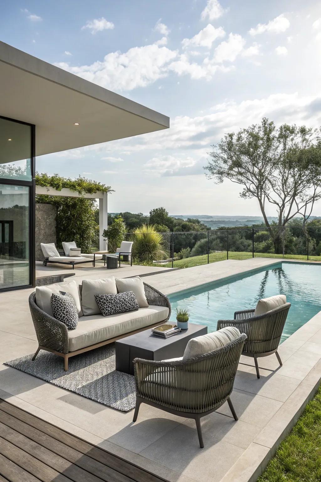 Expand your living area with an inviting poolside relaxation zone.