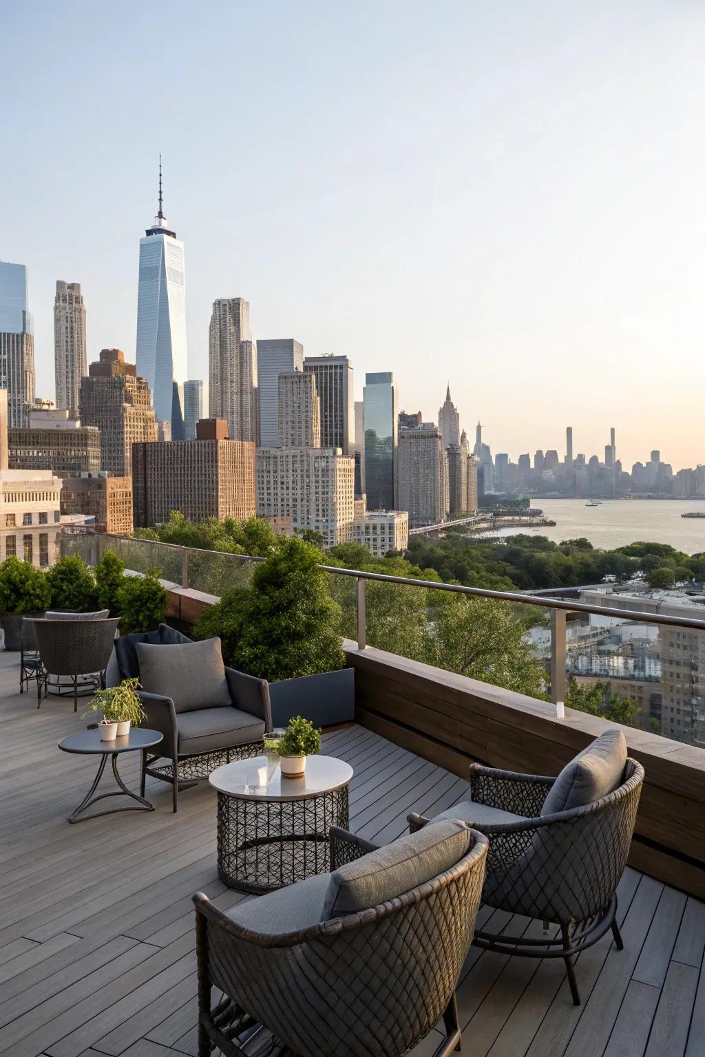 Optimize your rooftop deck by accentuating and showcasing the breathtaking urban vistas.