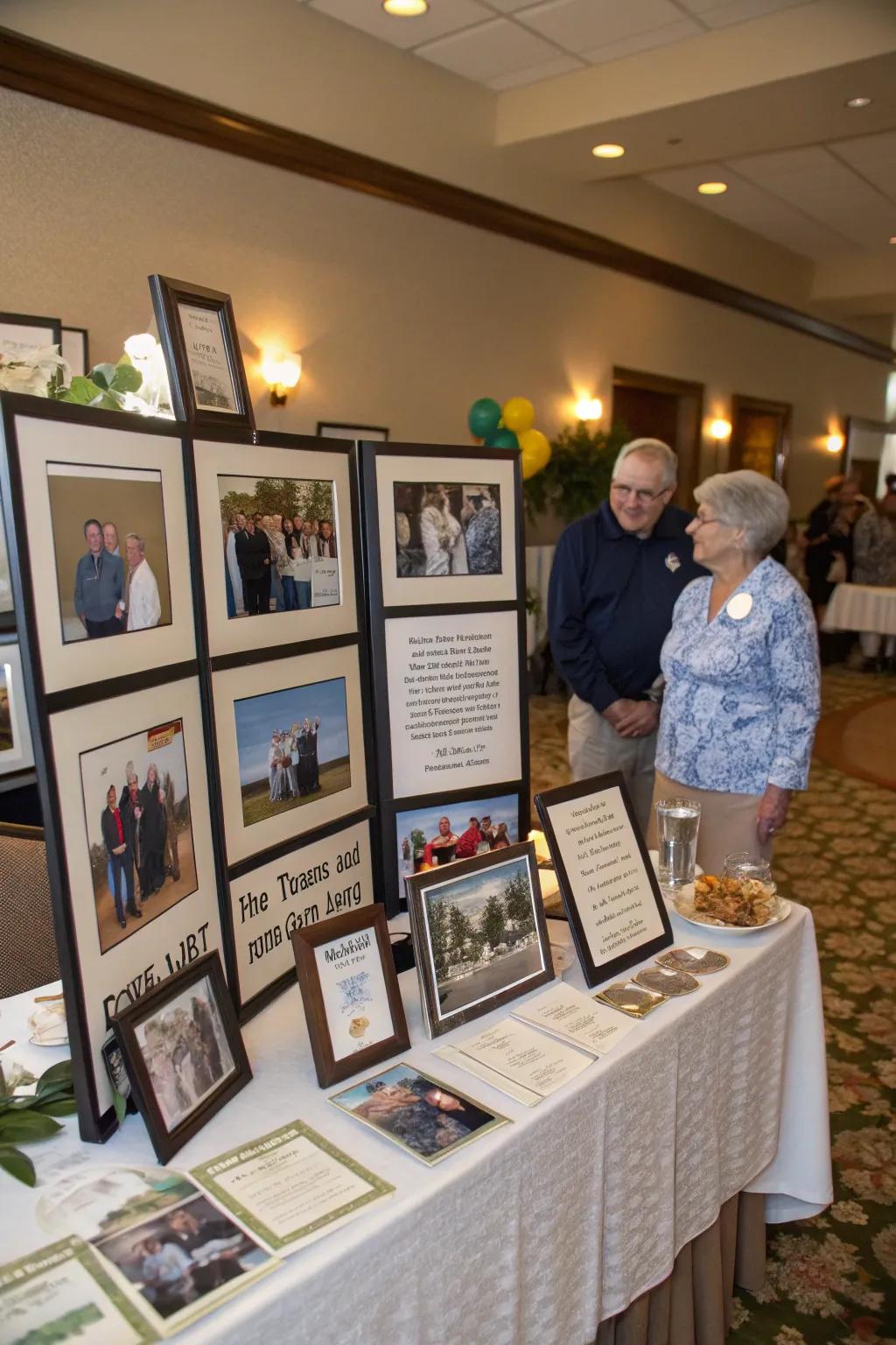 Picture displays commemorate the retiree's journey and achievements.