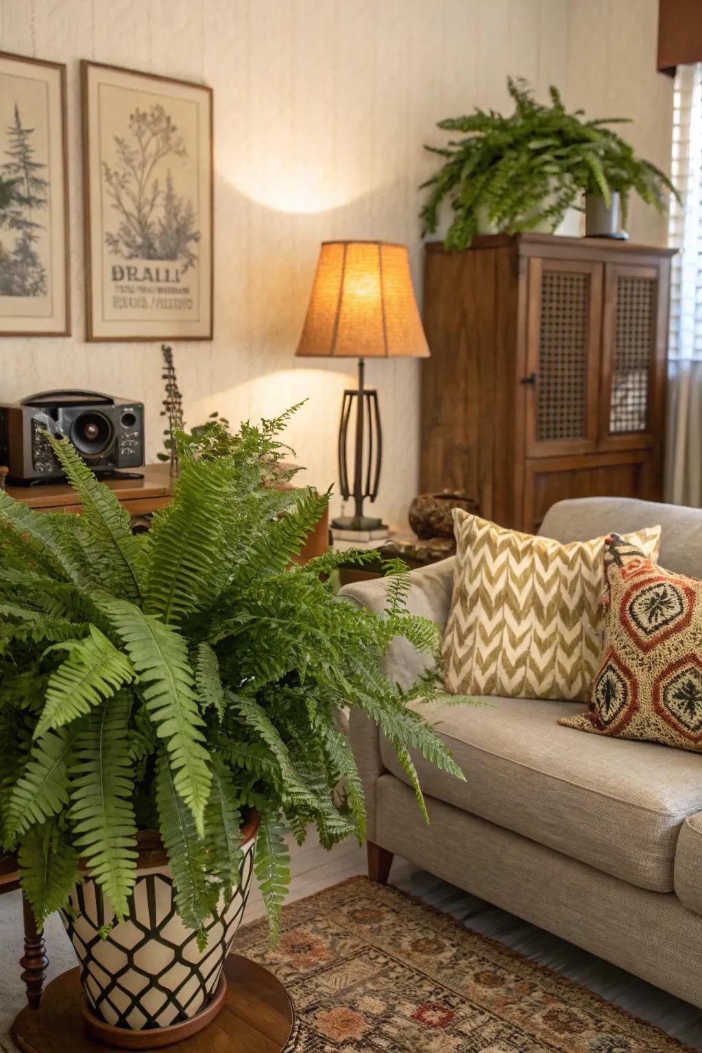 Houseplants breathe life into retro decor.