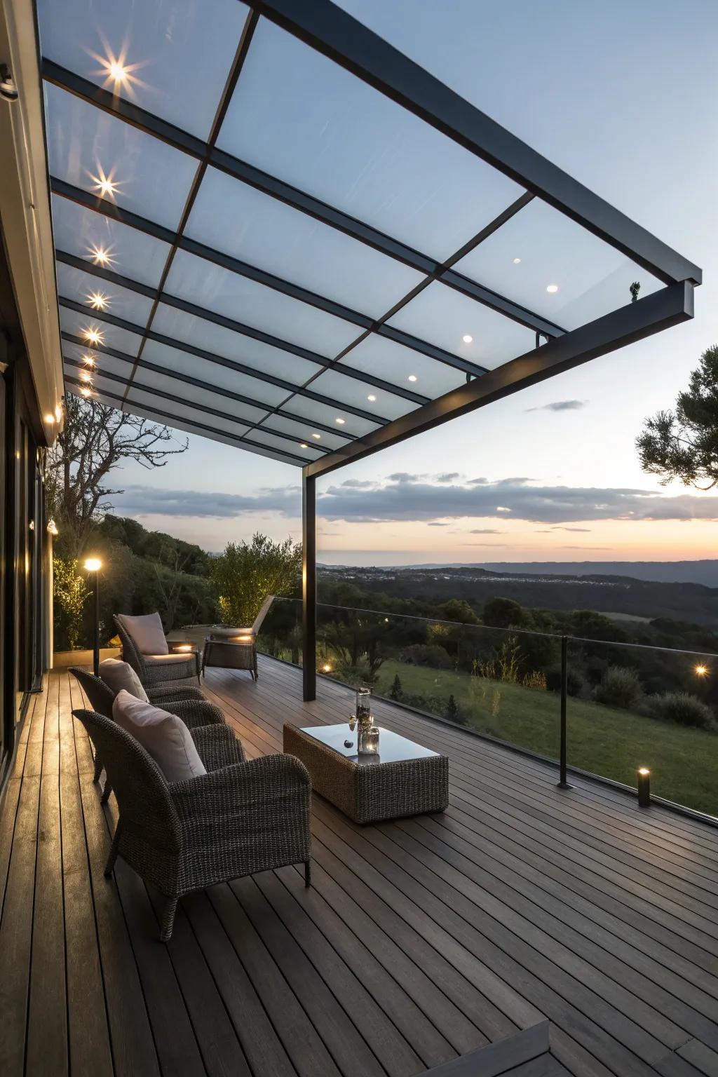 A glass canopy offers protection without compromising views.