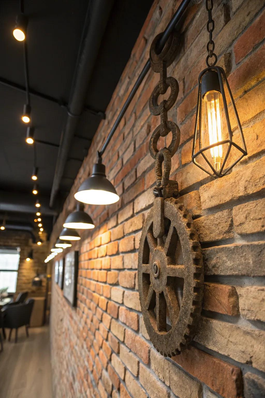 Iron art adds industrial contrast to country decor.