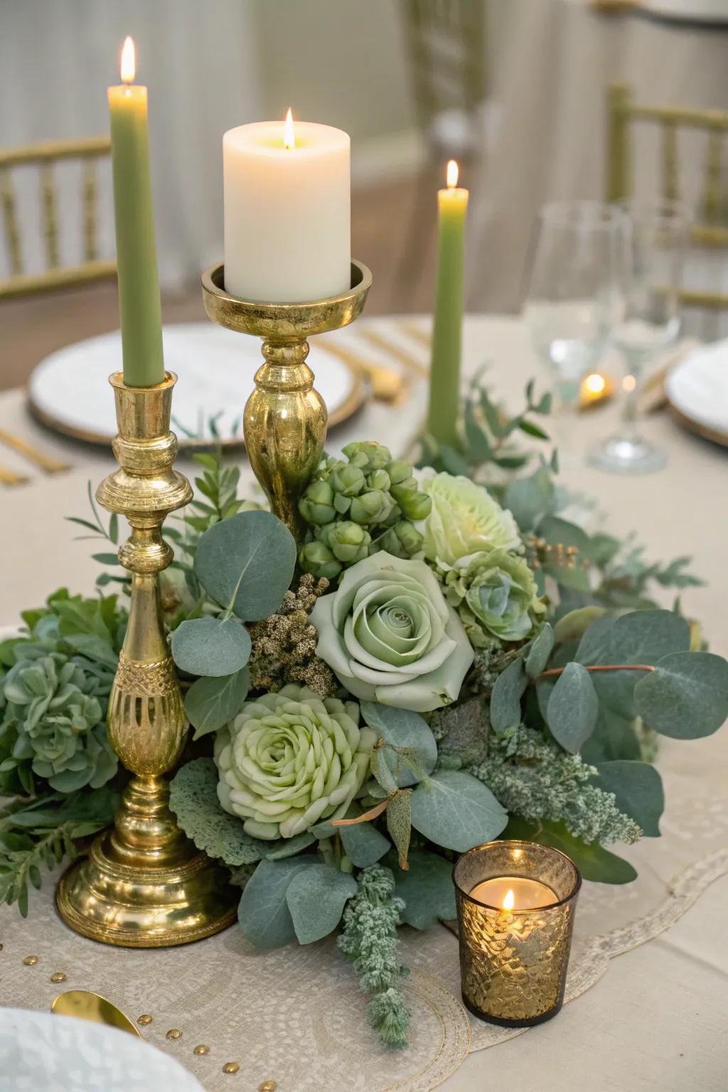 Verdant tones merging with gilding imparts a sophisticated element to any table.