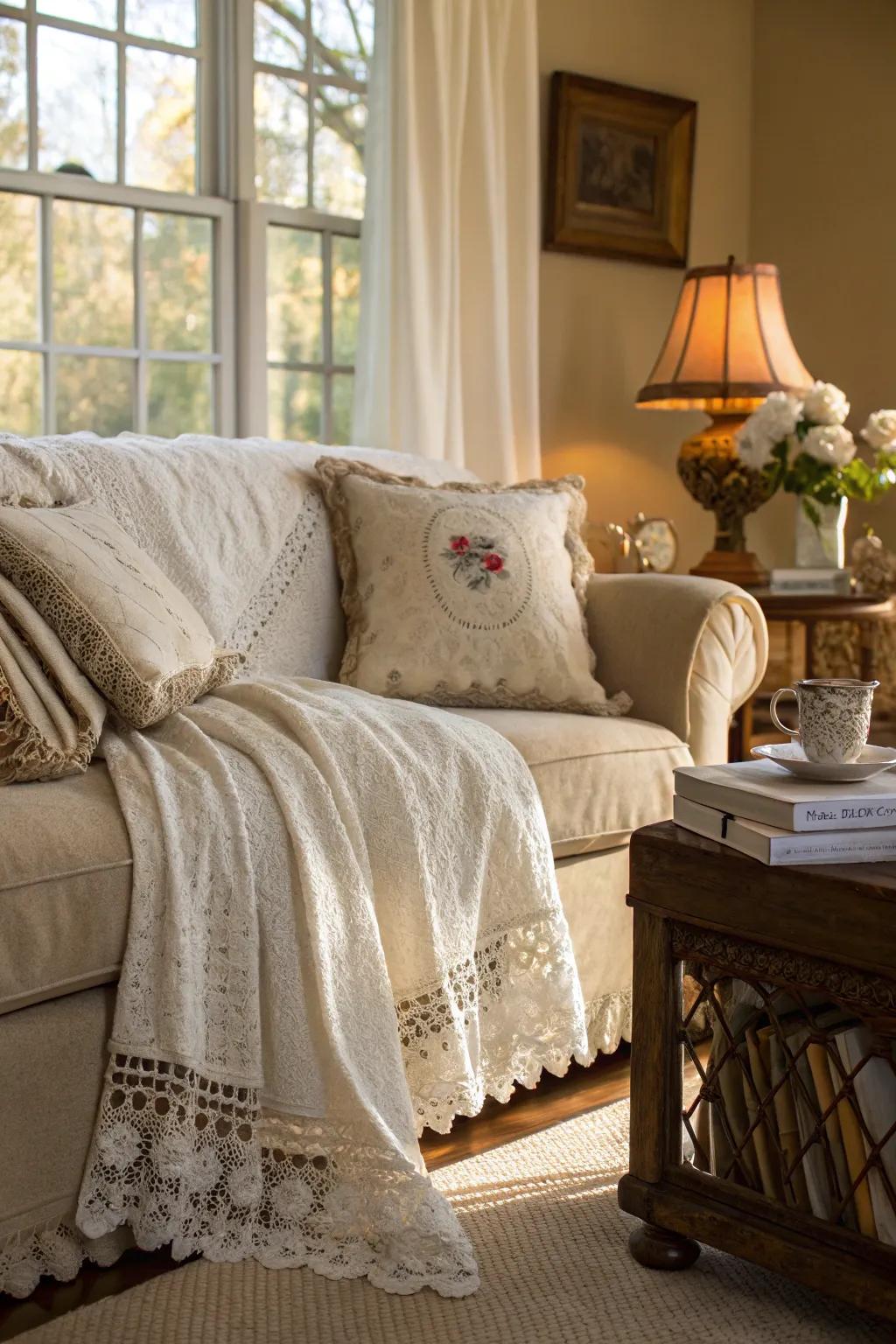 Layered fabrics foster a cozy and welcoming ambiance.