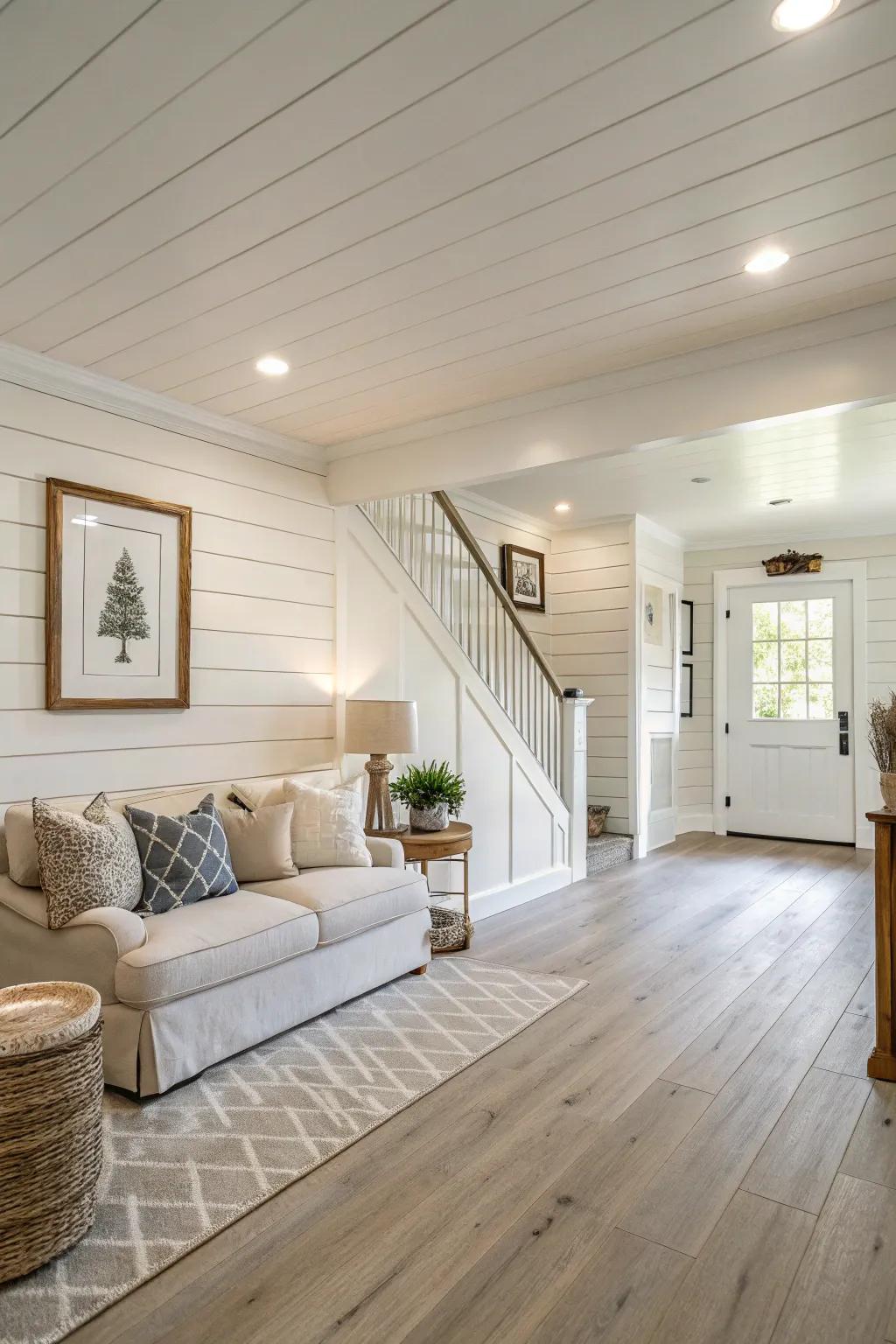 Brightening the basement with gentle shiplap.