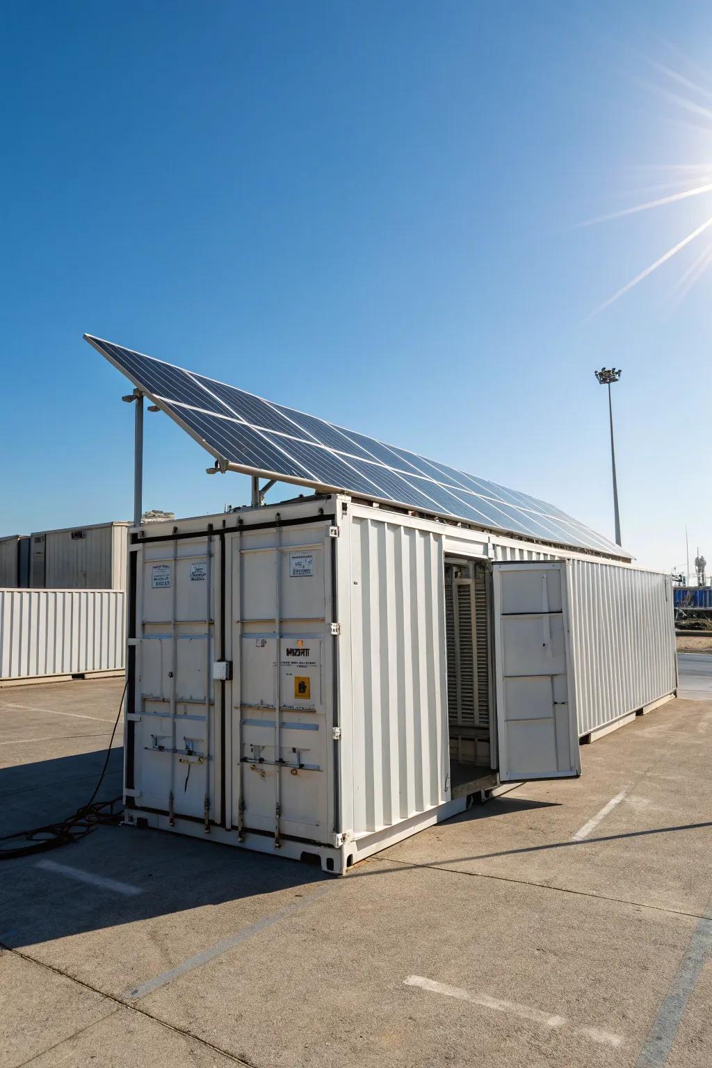 Harness solar power with a roof that includes solar panels.