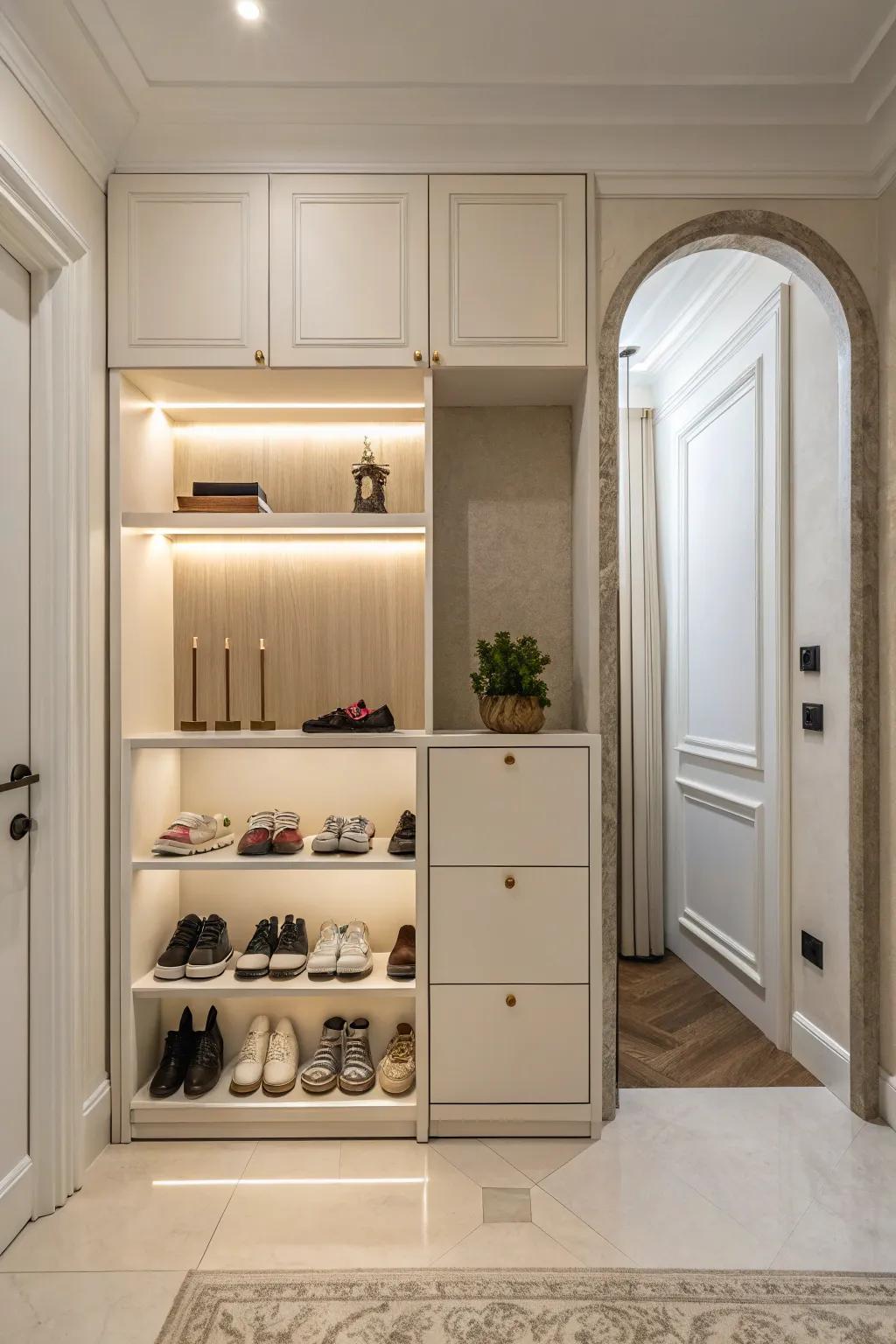 A minimalist footwear cabinet delivering effortless style.