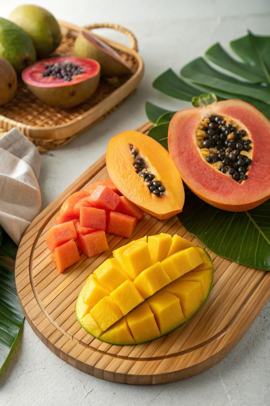 Tropical fruits impart an exotic character to your design.