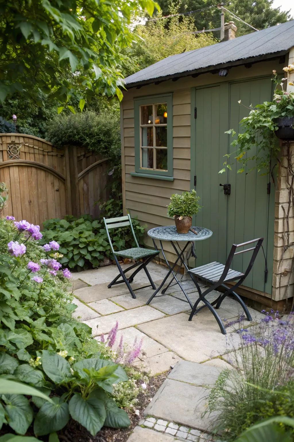 A patio space offers a useful addition to your shed.