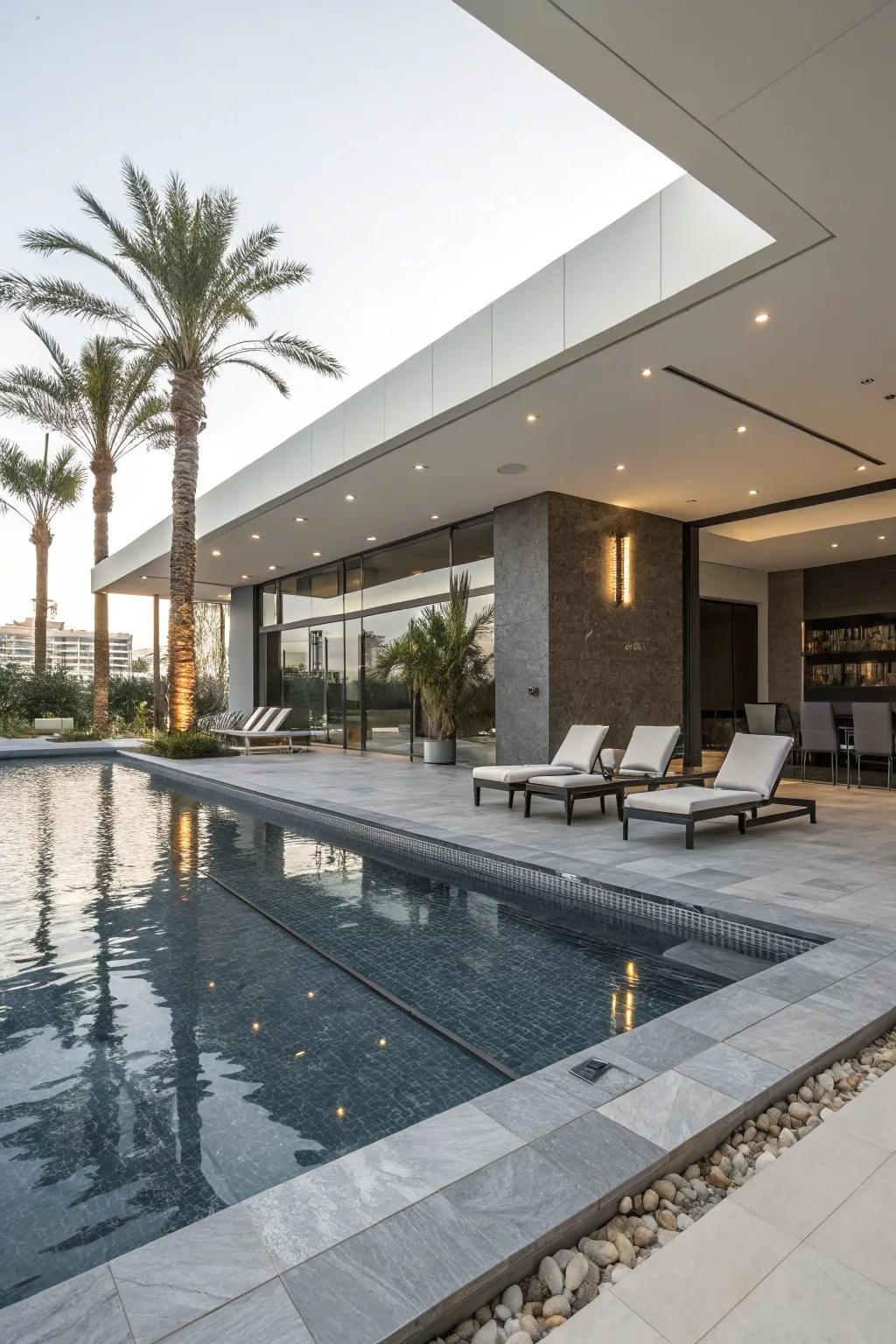 An elegant escape with sleek, contemporary aesthetics by the pool.