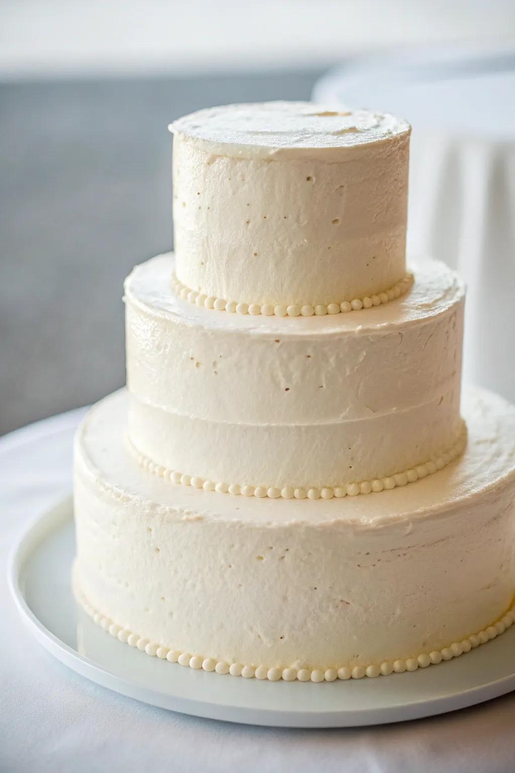 Pristine and polished multi-tiered wedding cake.