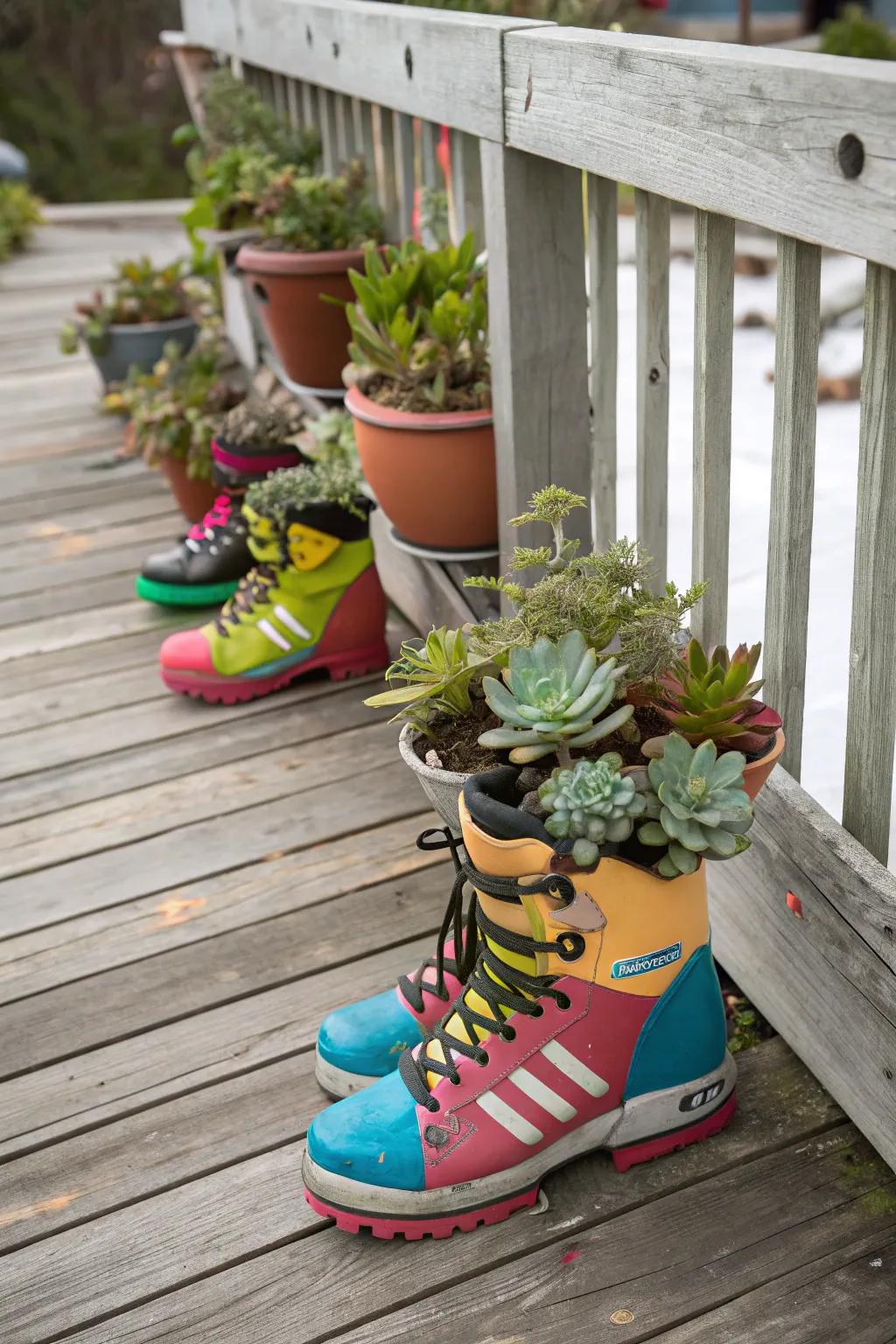 Introduce a playful detail to your decor with ski boot planters.