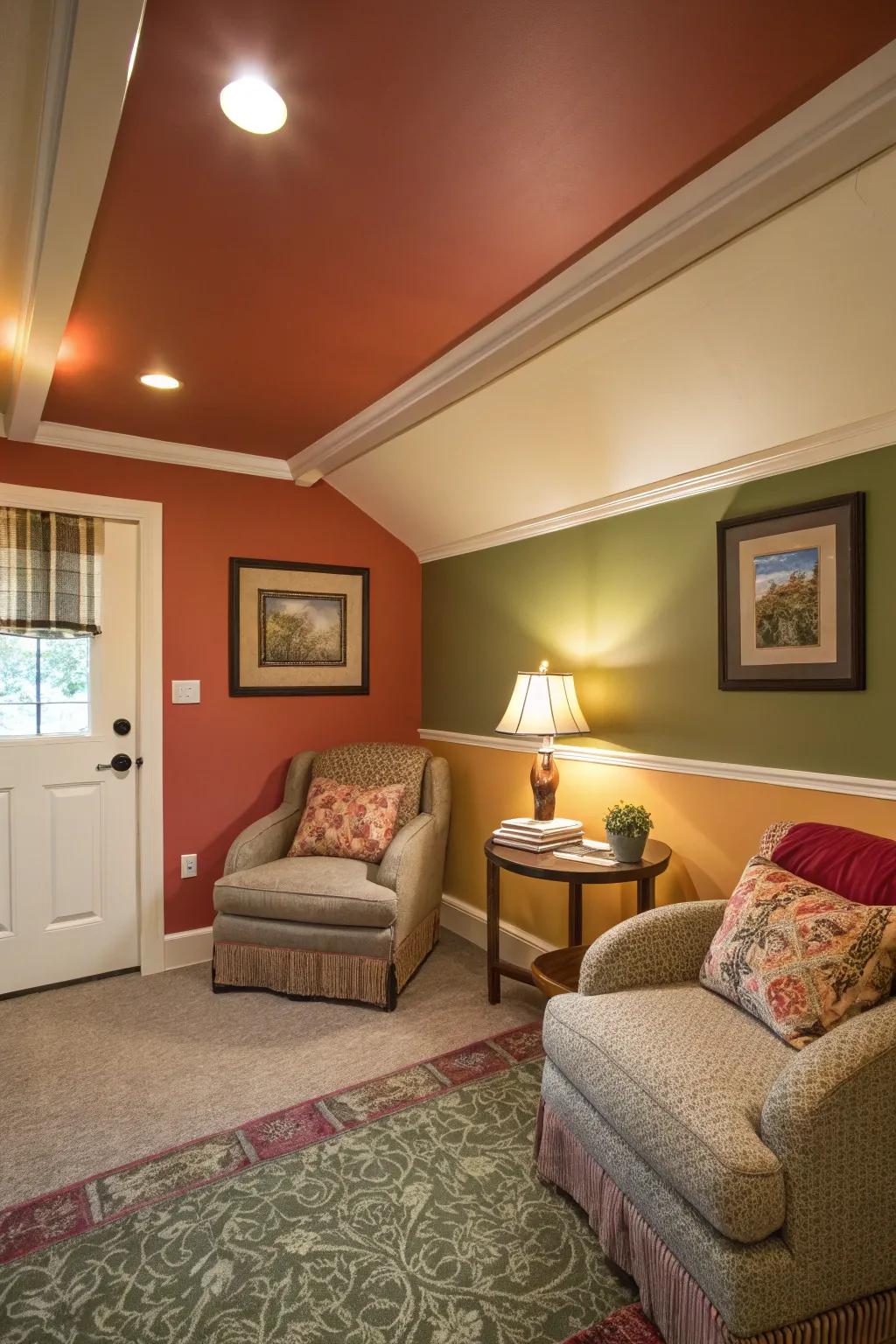 Color-saturated skirting boards contribute to a harmonious feel in confined spaces.