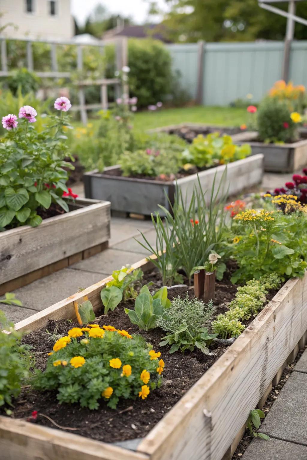 Elevated beds provide a functional means for structured planting.