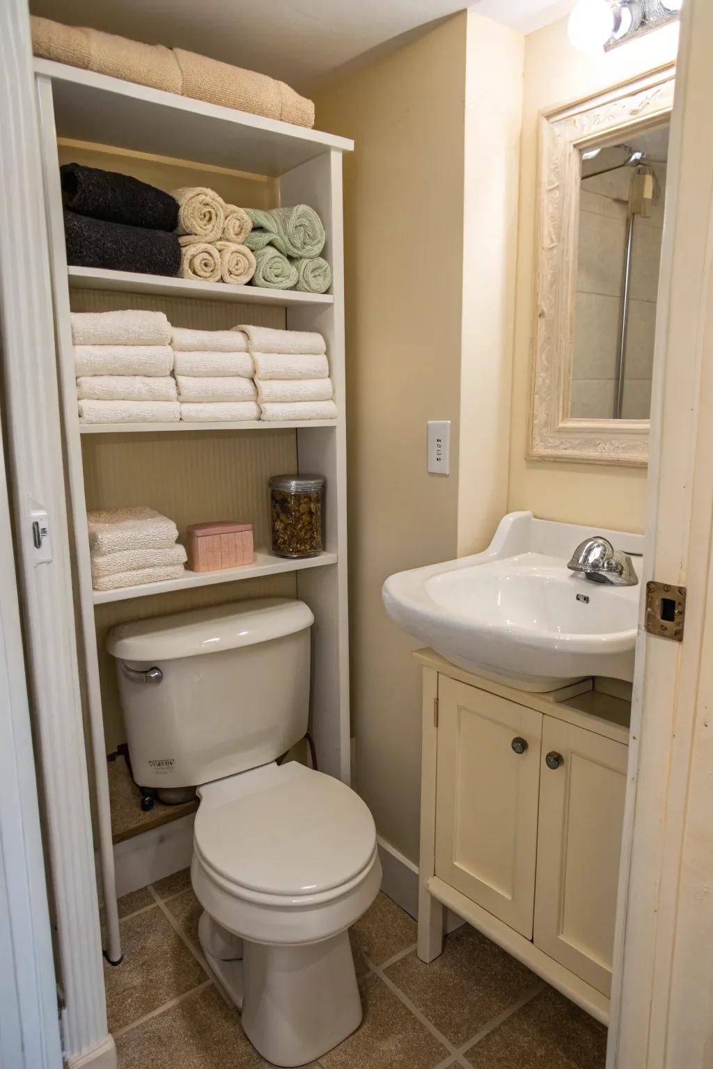 Effectively optimize unused space with over-the-toilet storage.