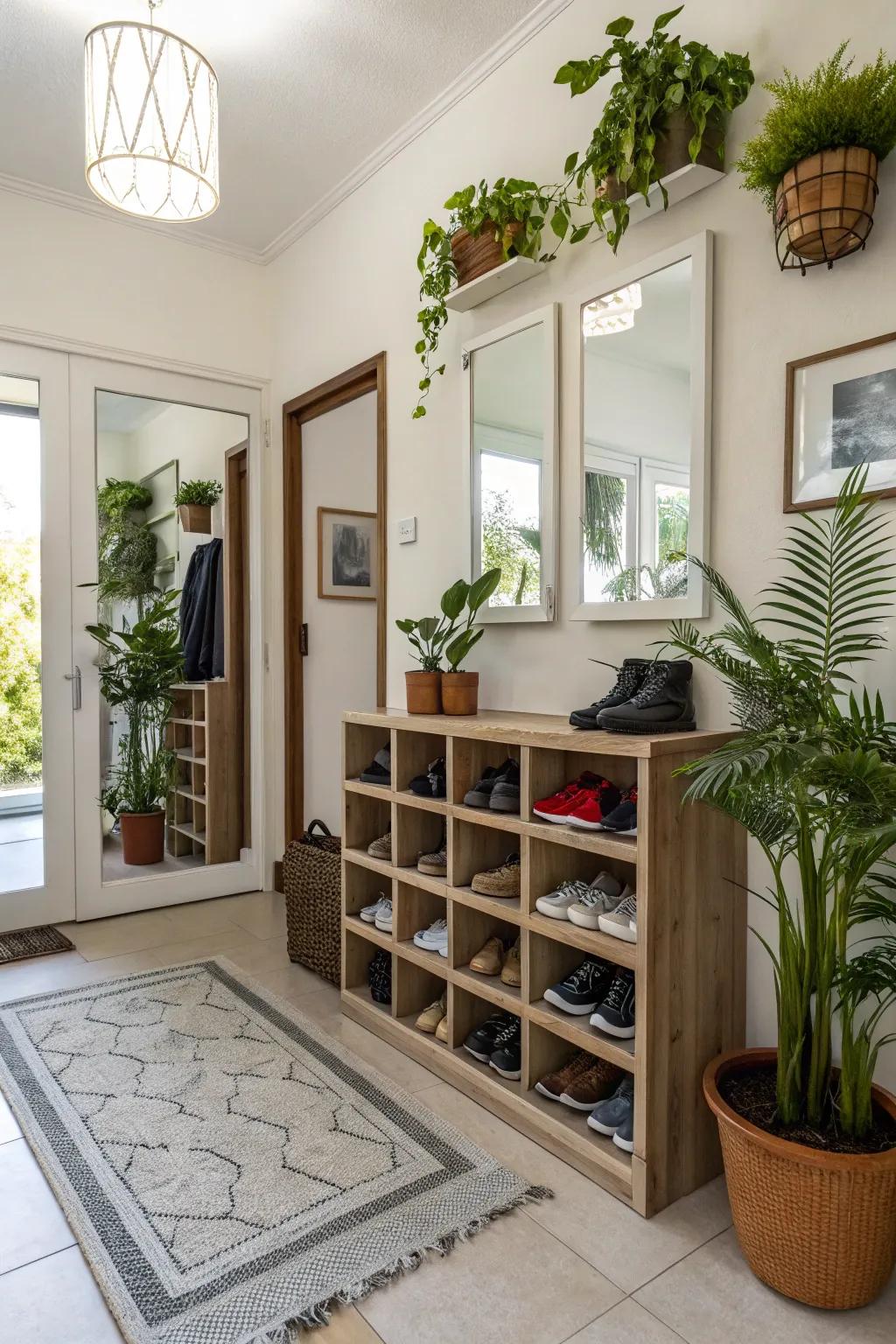 Greenery and mirrors add beauty and depth to your entryway.