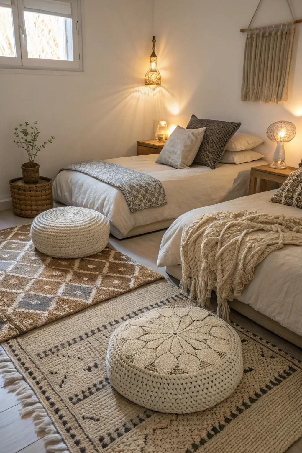Textured elements enhance warmth and comfort.