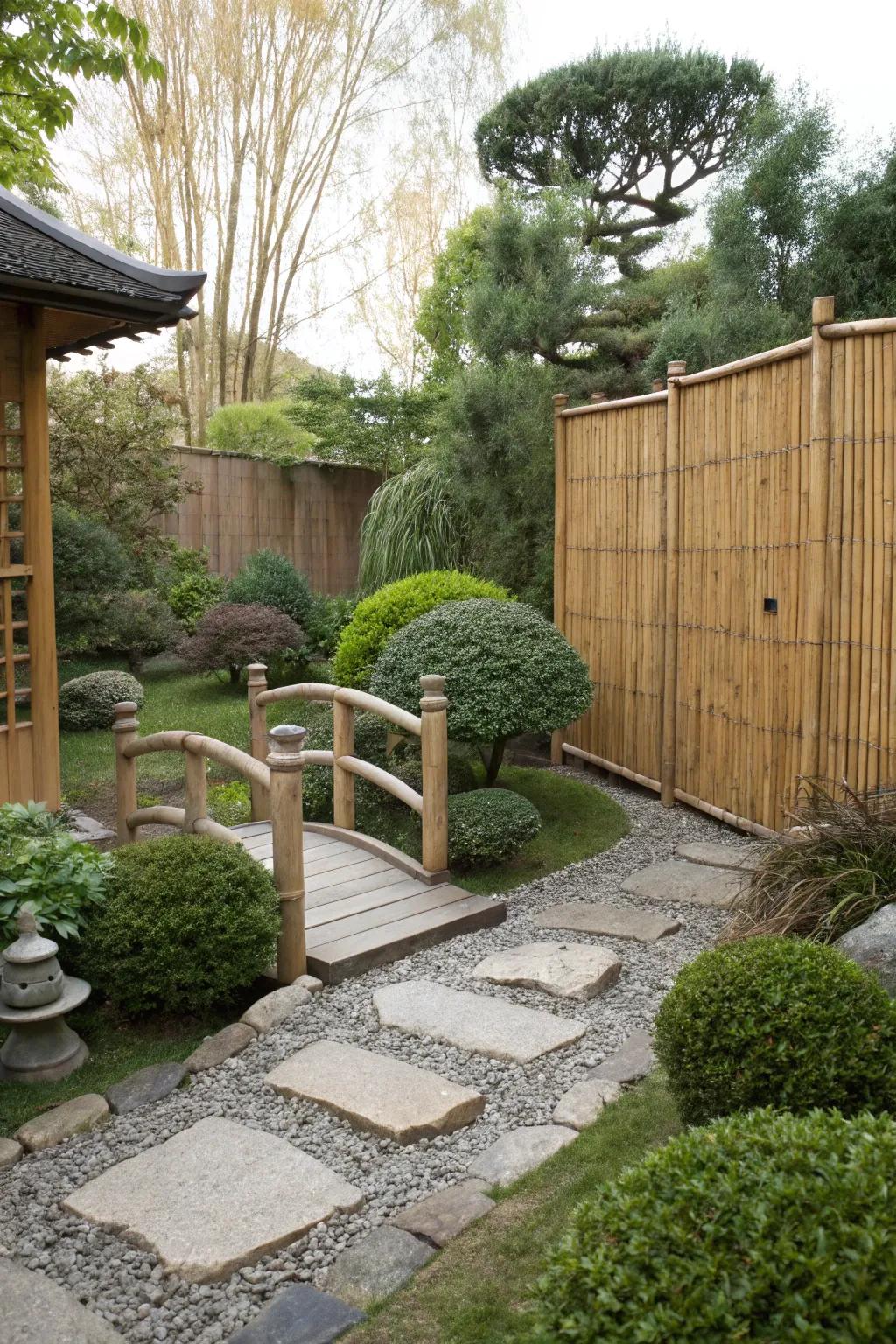 Reed barrier providing seclusion and an exotic touch.