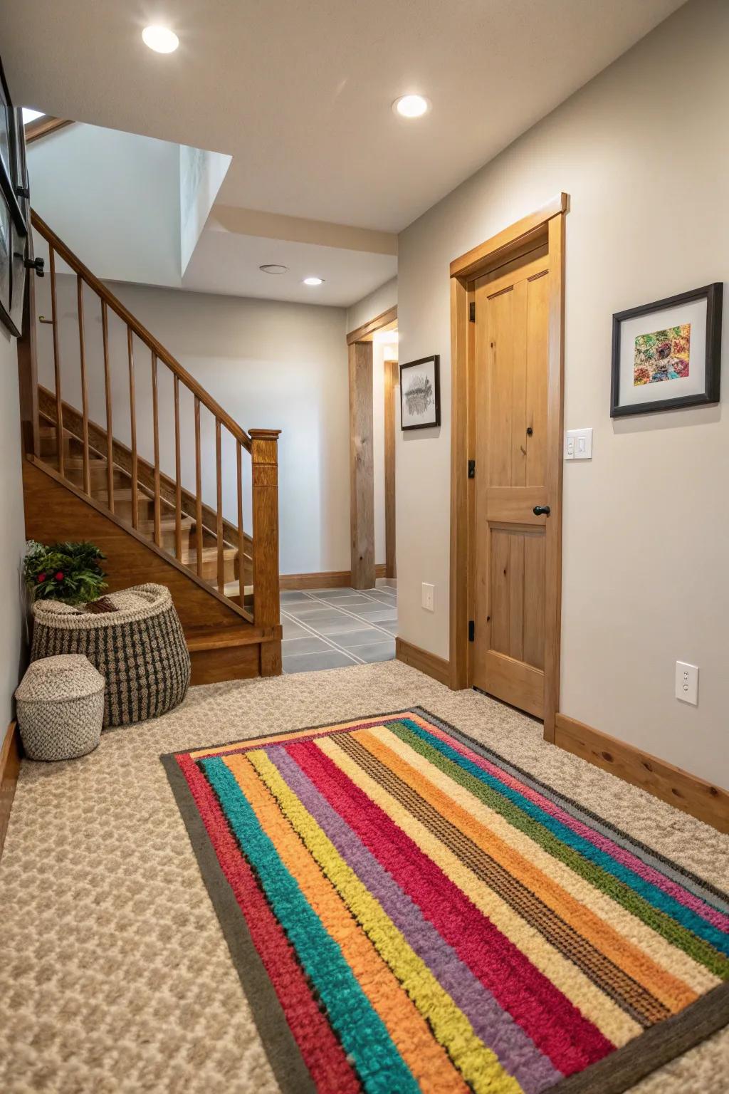Rugs infuse warmth and demarcation to diminutive landings.