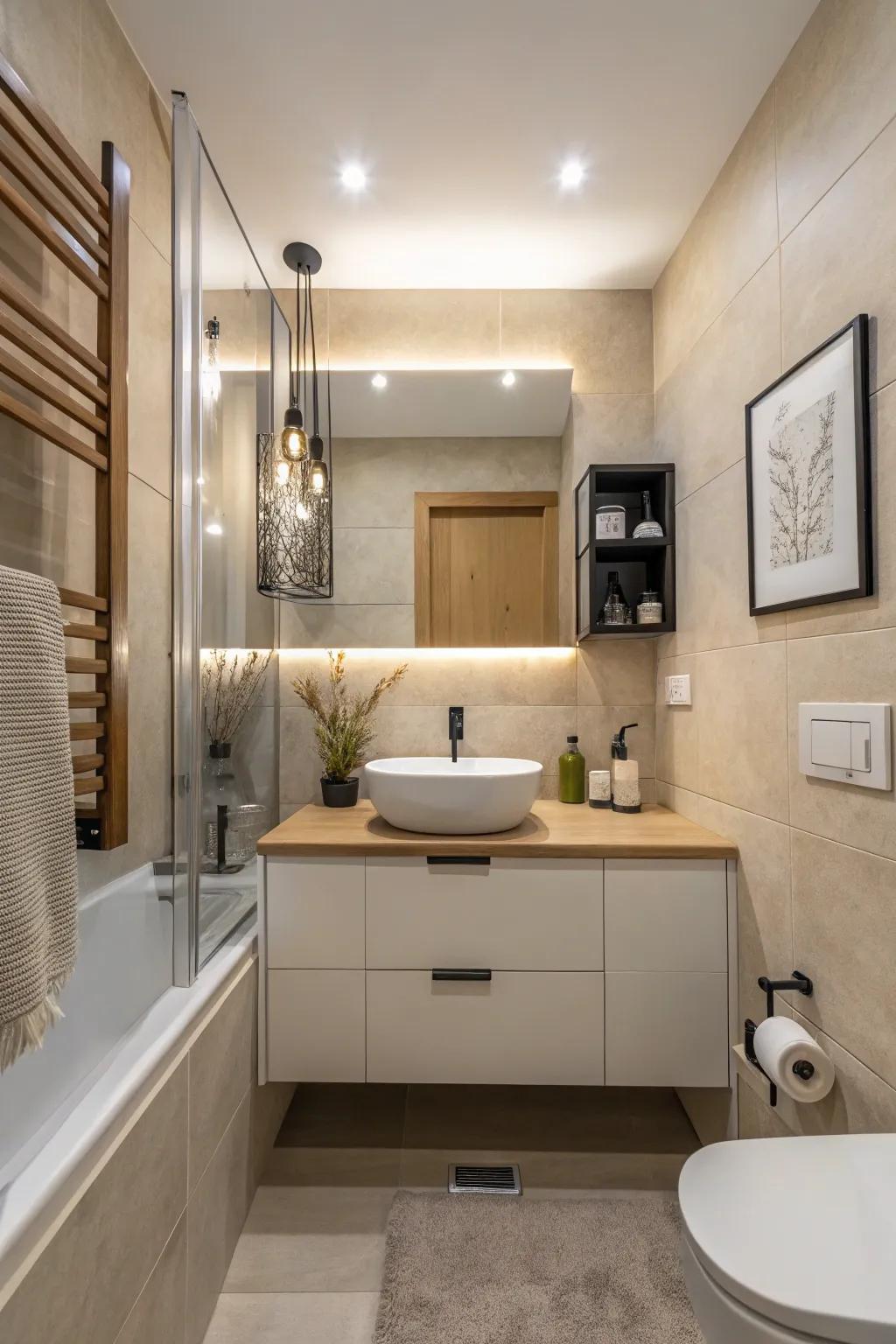 Pale tones create a serene and spacious atmosphere.