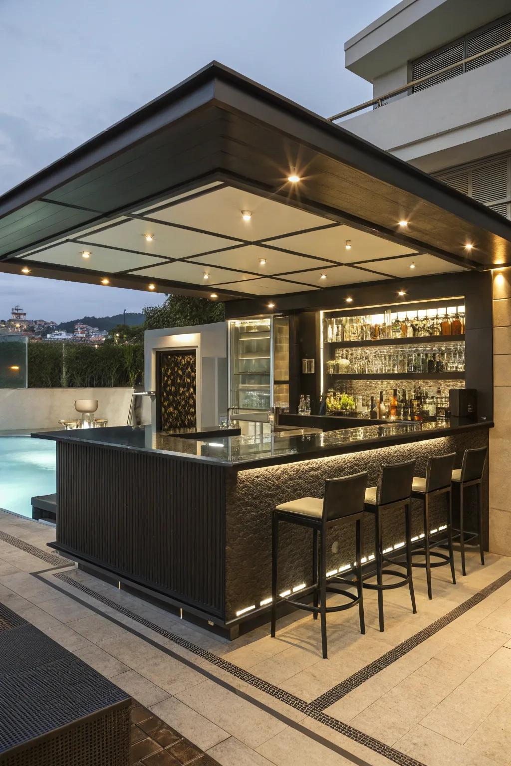 A meticulously planned layout ensures your small pool bar is both functional and graceful.
