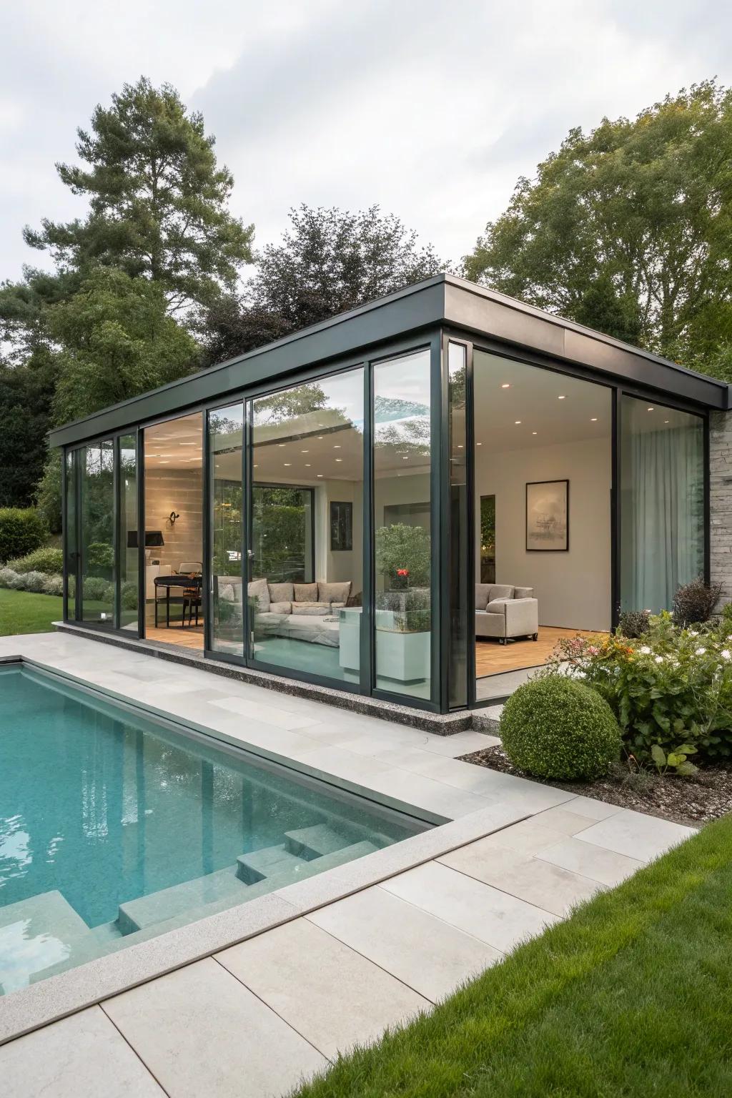 Glass panels enhancing the feeling of space and light.